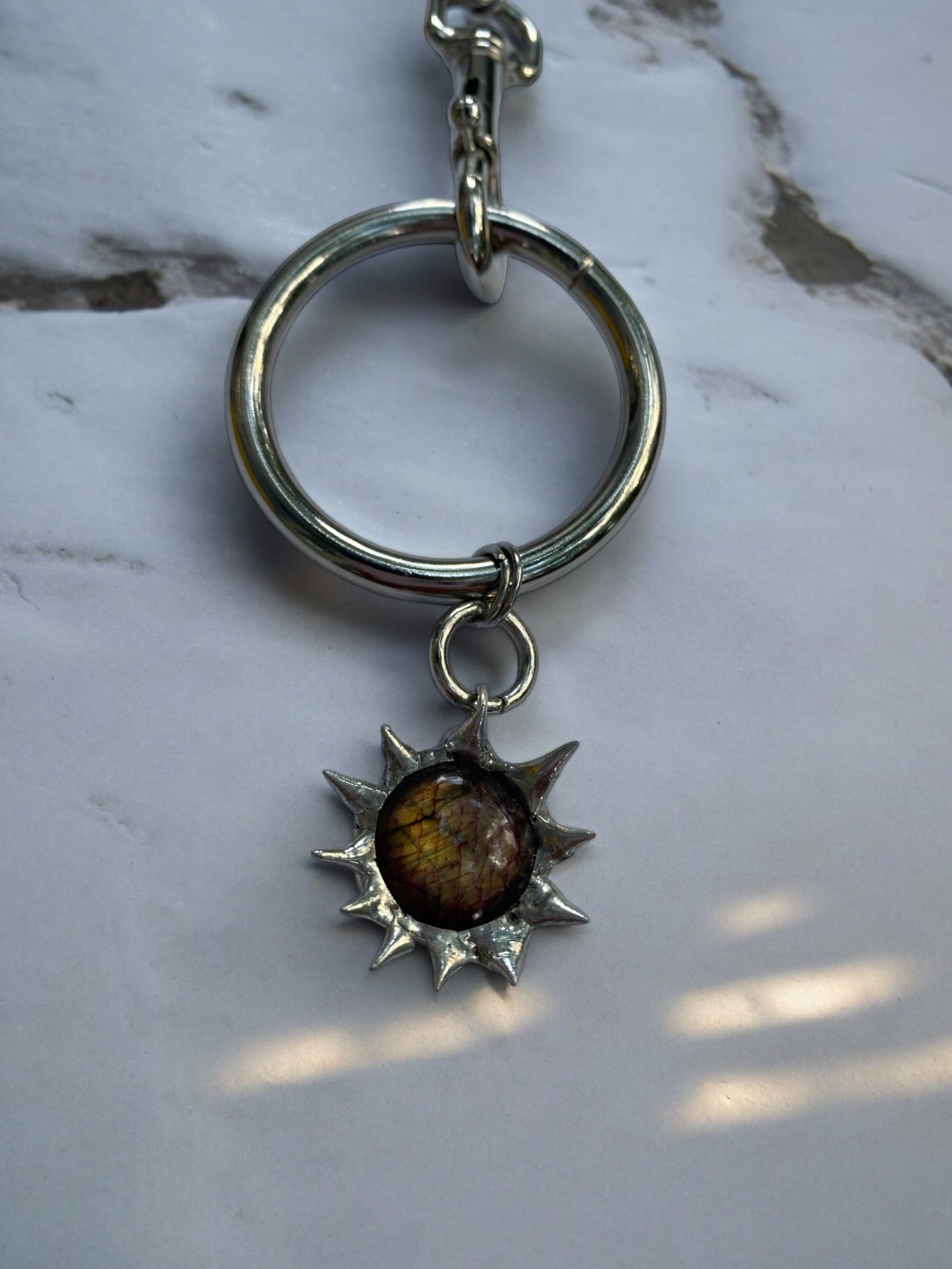 Labradorite Creature | Spiky Fused Glass O Ring Necklace