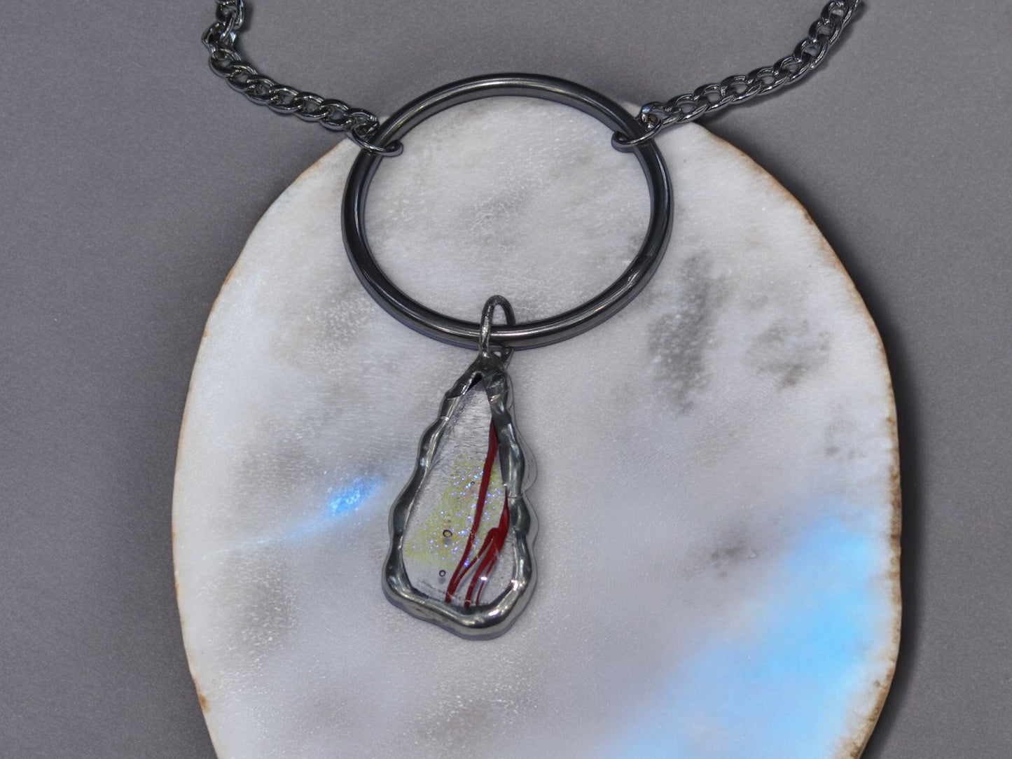 Transparent Blood Streak | Fused Glass O Ring Necklace