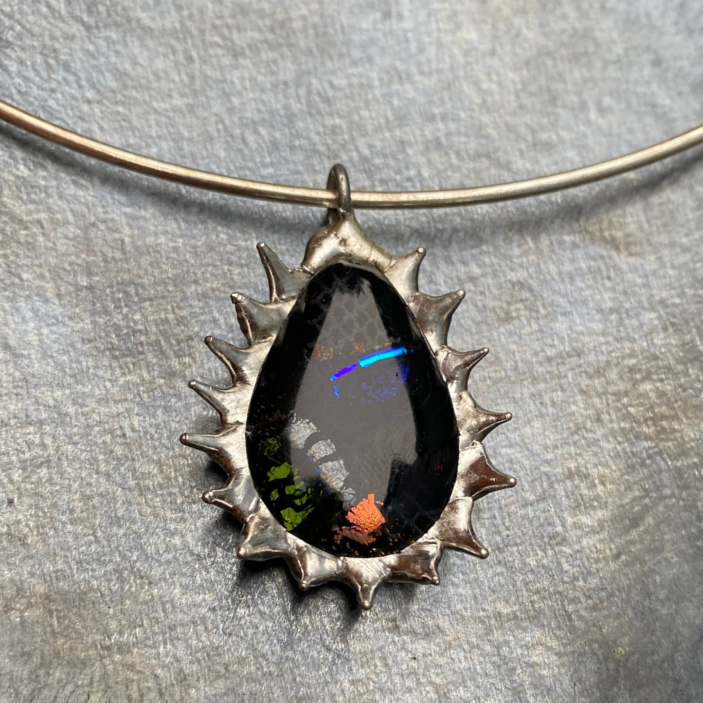 Brutal Tear Creature | Spiky Fused Glass O Ring Necklace
