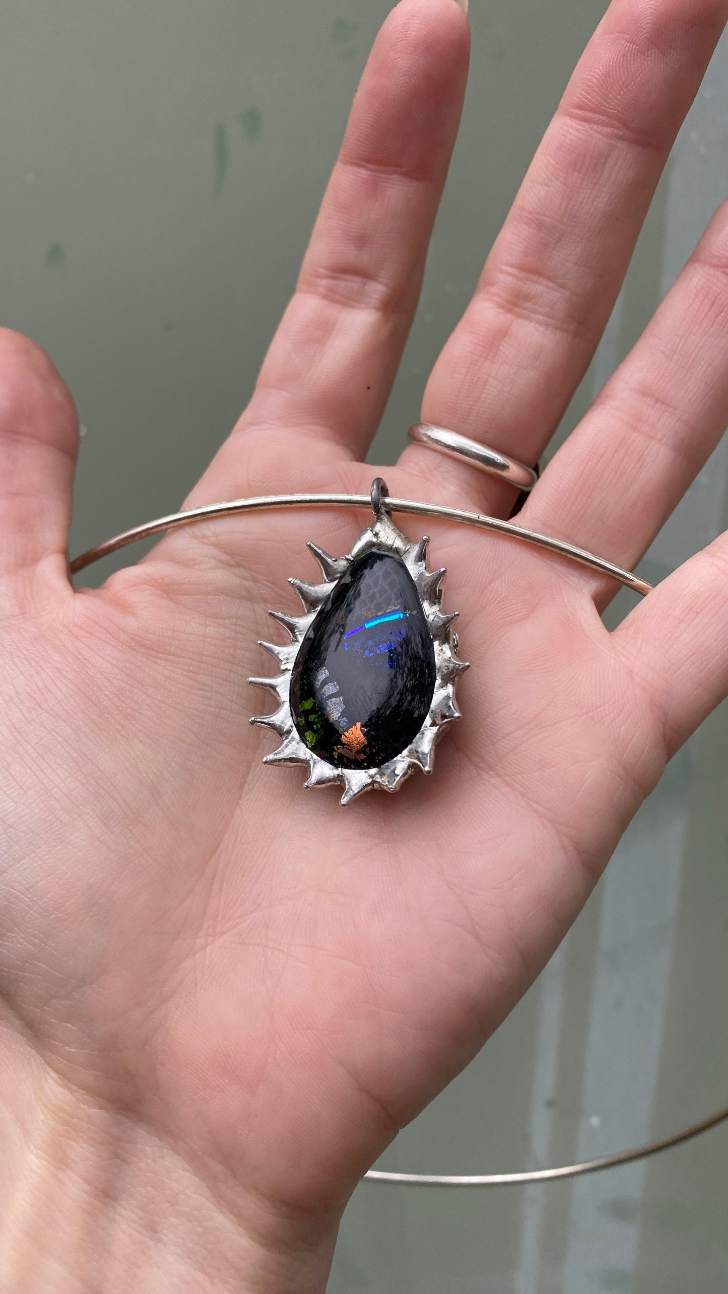 Brutal Tear Creature | Spiky Fused Glass O Ring Necklace