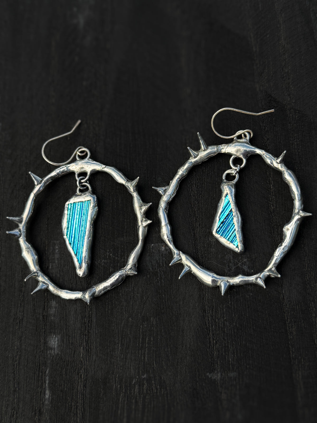 Baby Blue Glass Shards Spiky Hoop Earrings