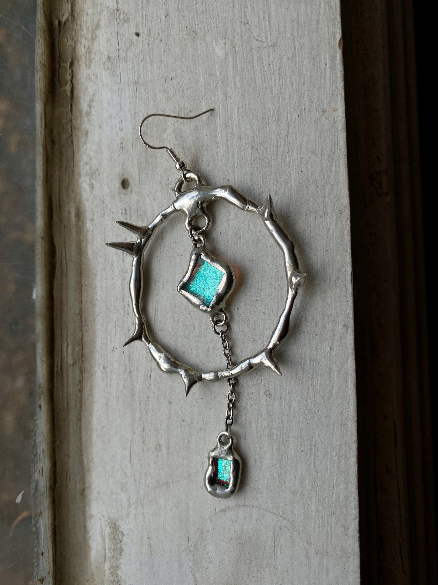 'SIREN CRY AS SONG' spiked hoops | fused glass earrings from the BARBED HALO collection