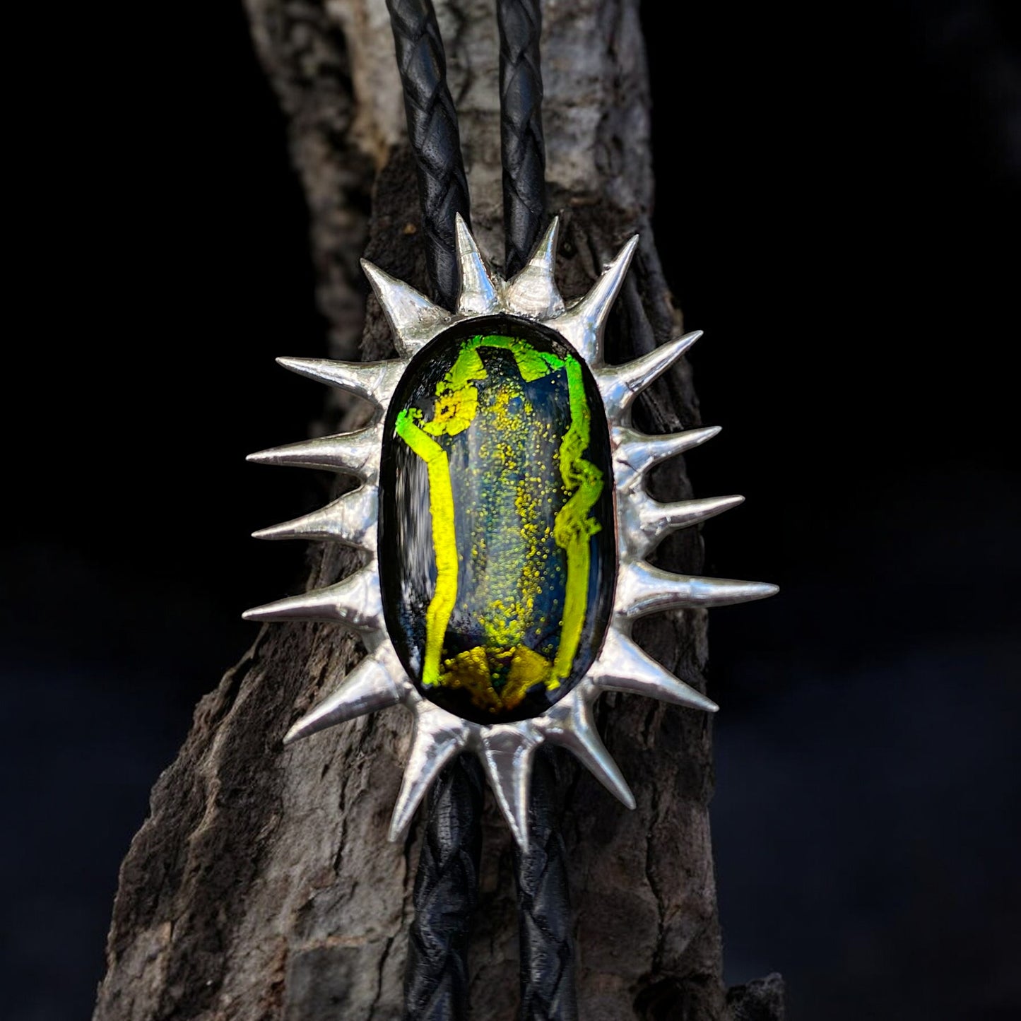 Spiky Dragon Eye Fused Glass Bolo Tie