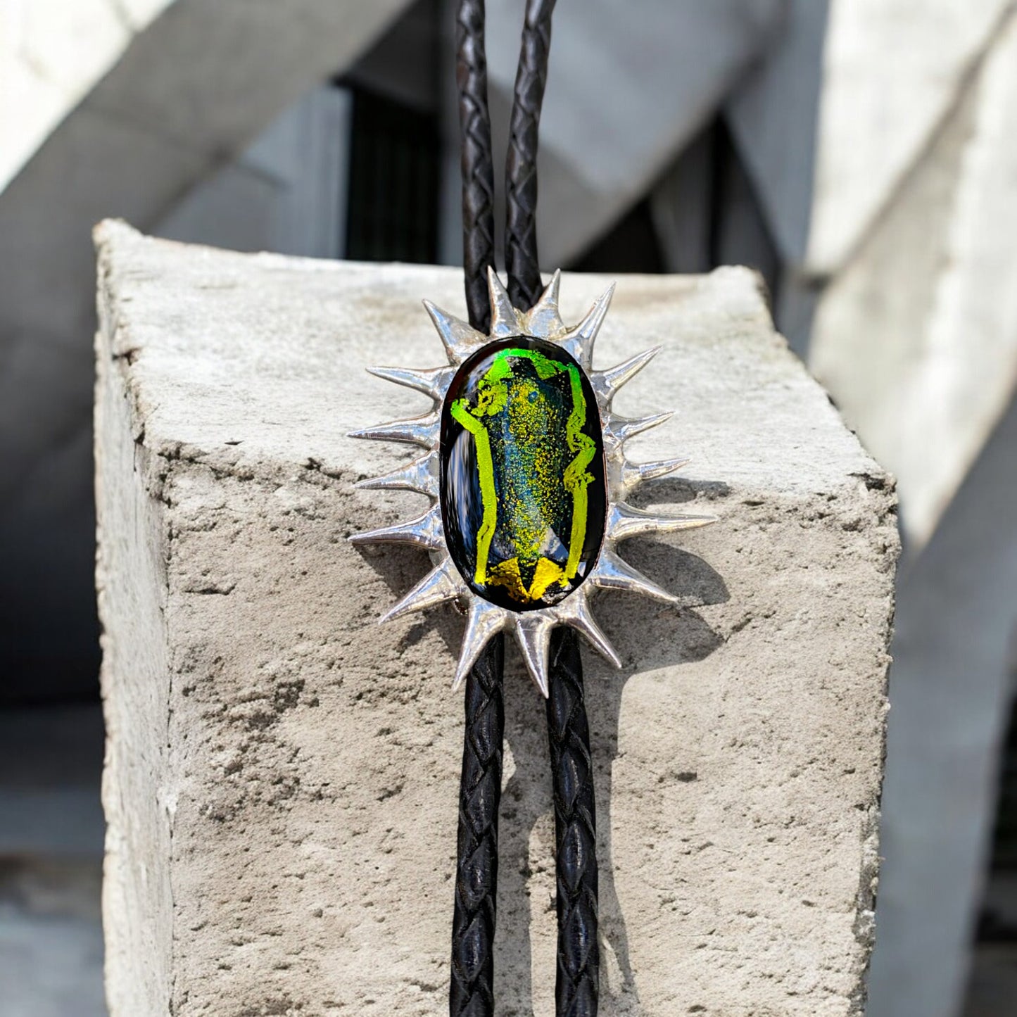 Spiky Dragon Eye Fused Glass Bolo Tie