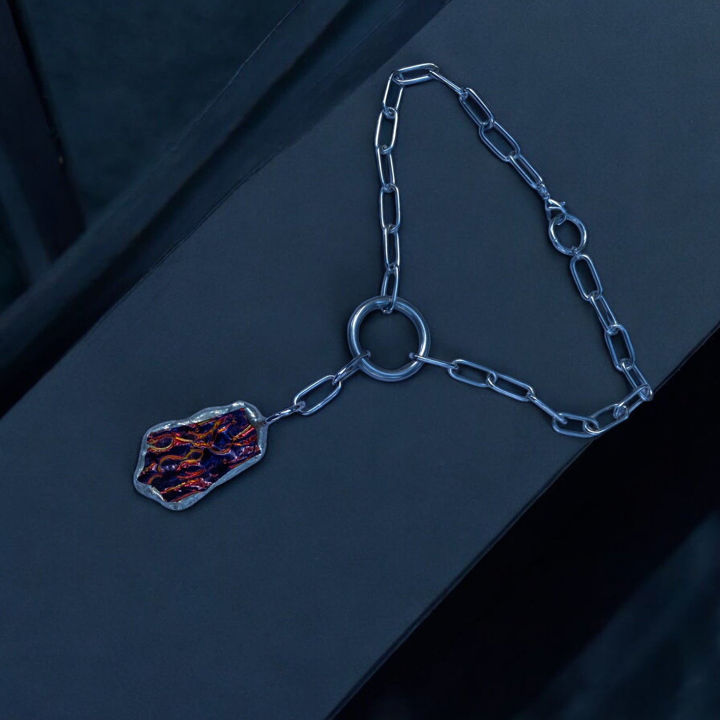 Fire Shard | Stained Glass Dichroic O Ring Necklace
