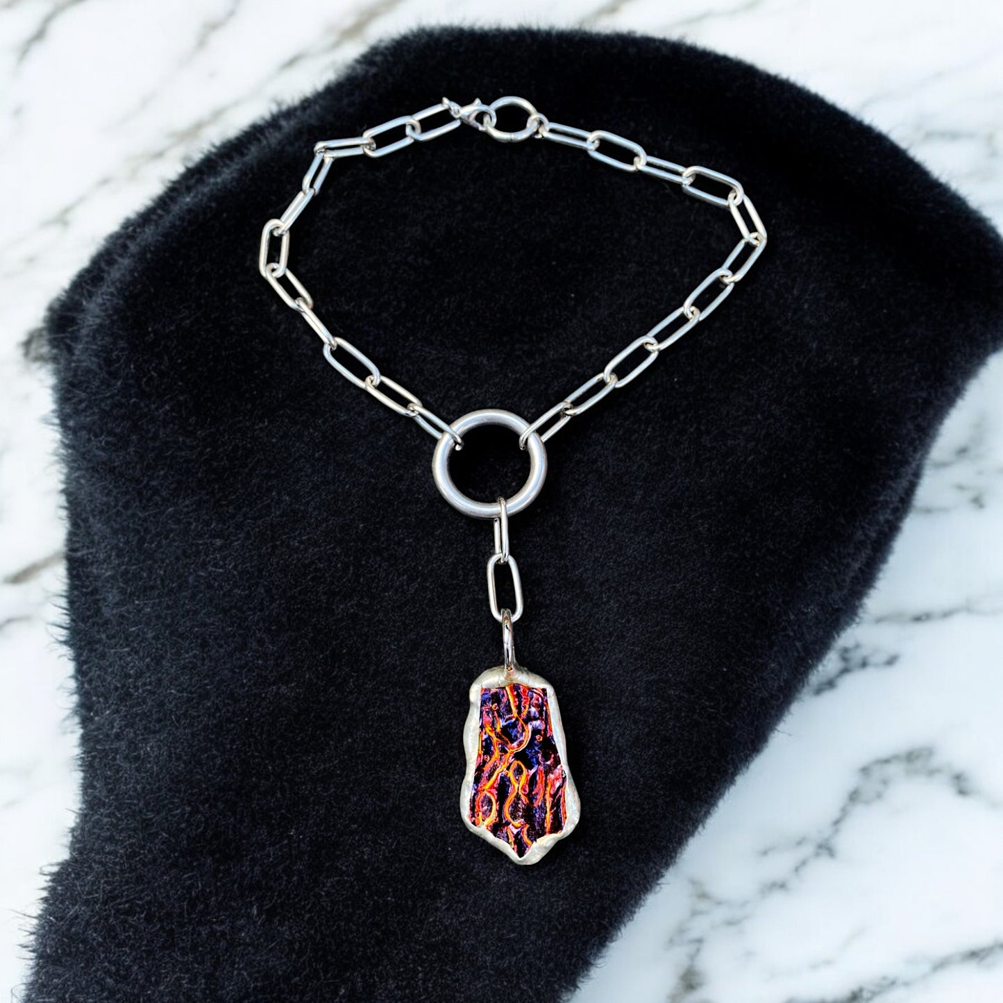 Fire Shard | Stained Glass Dichroic O Ring Necklace