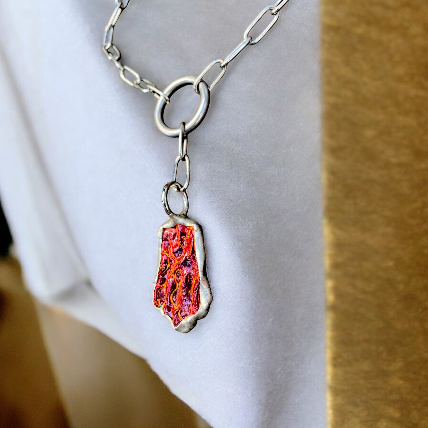 Fire Shard | Stained Glass Dichroic O Ring Necklace