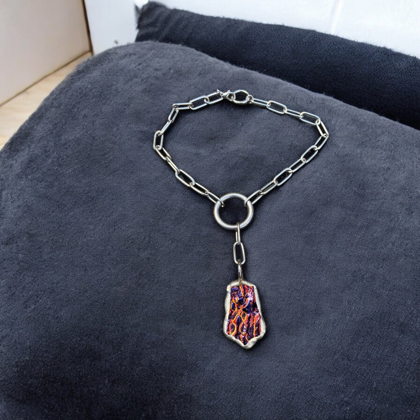 Fire Shard | Stained Glass Dichroic O Ring Necklace