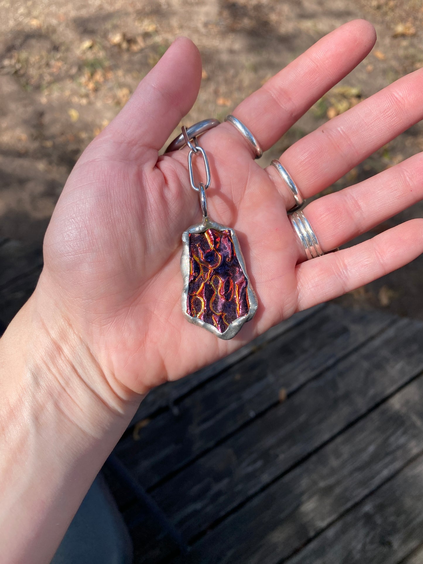 Fire Shard | Stained Glass Dichroic O Ring Necklace