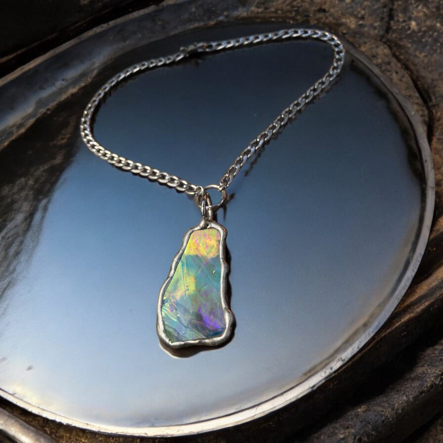 Celestial Portal Amulet | Stained Glass Dichroic O Ring Necklace
