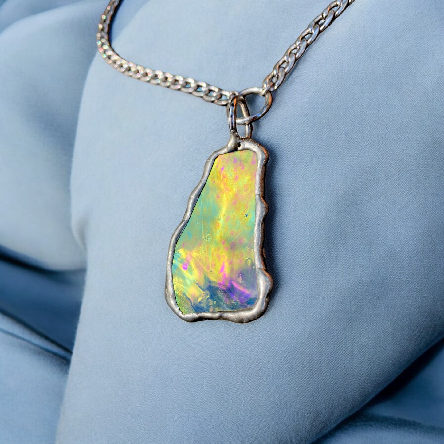 Celestial Portal Amulet | Stained Glass Dichroic O Ring Necklace