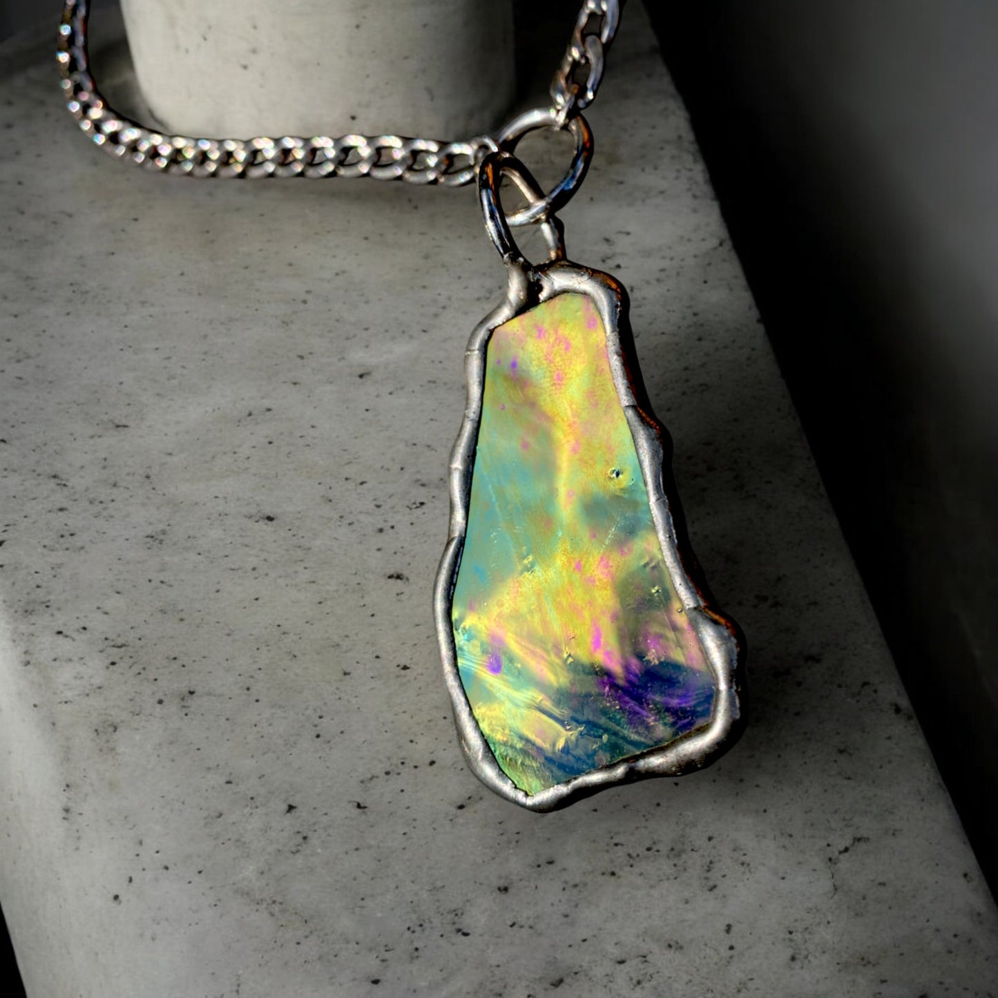 Celestial Portal Amulet | Stained Glass Dichroic O Ring Necklace