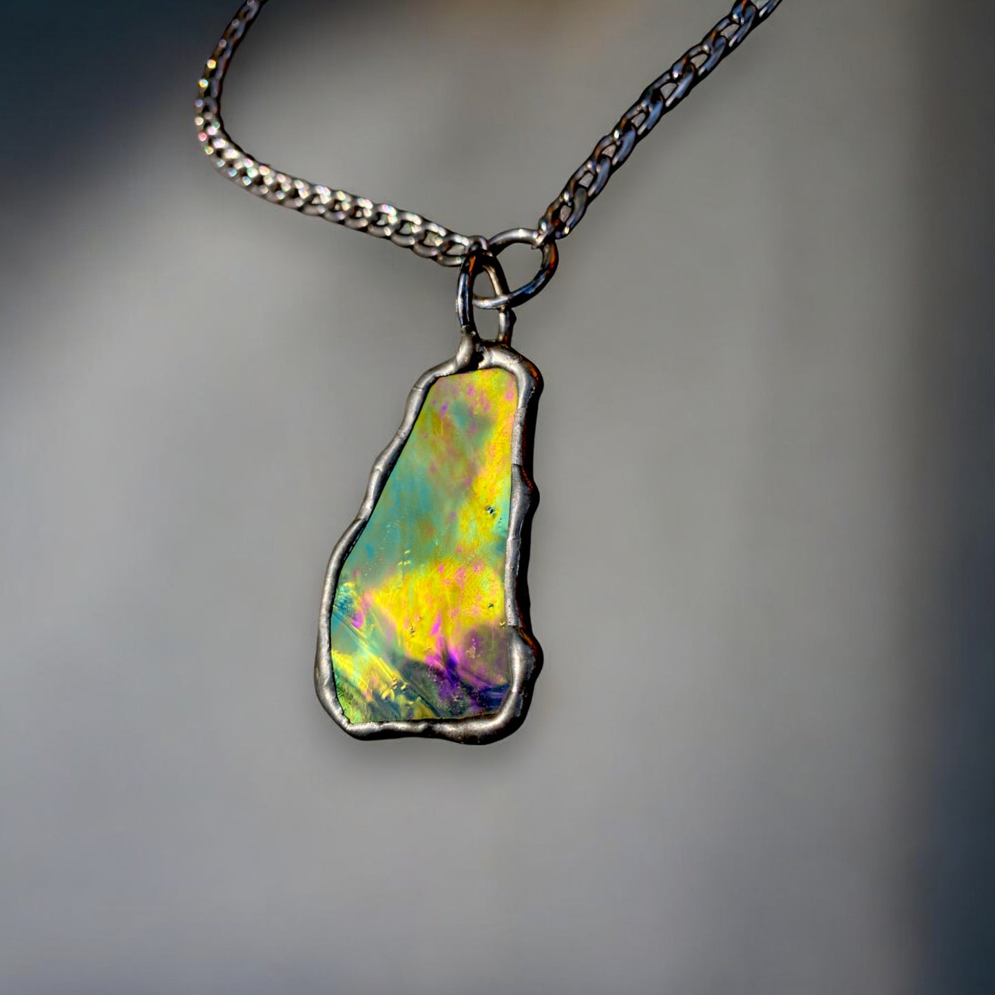 Celestial Portal Amulet | Stained Glass Dichroic O Ring Necklace