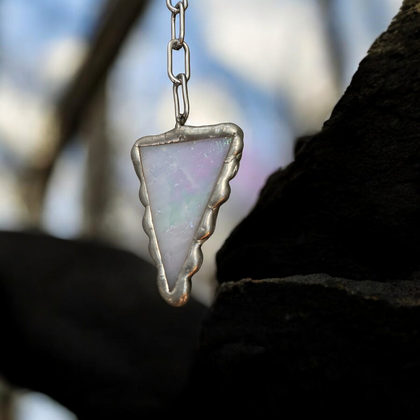 Cloud Triangle | Iridescent Stained Glass Drop Necklace