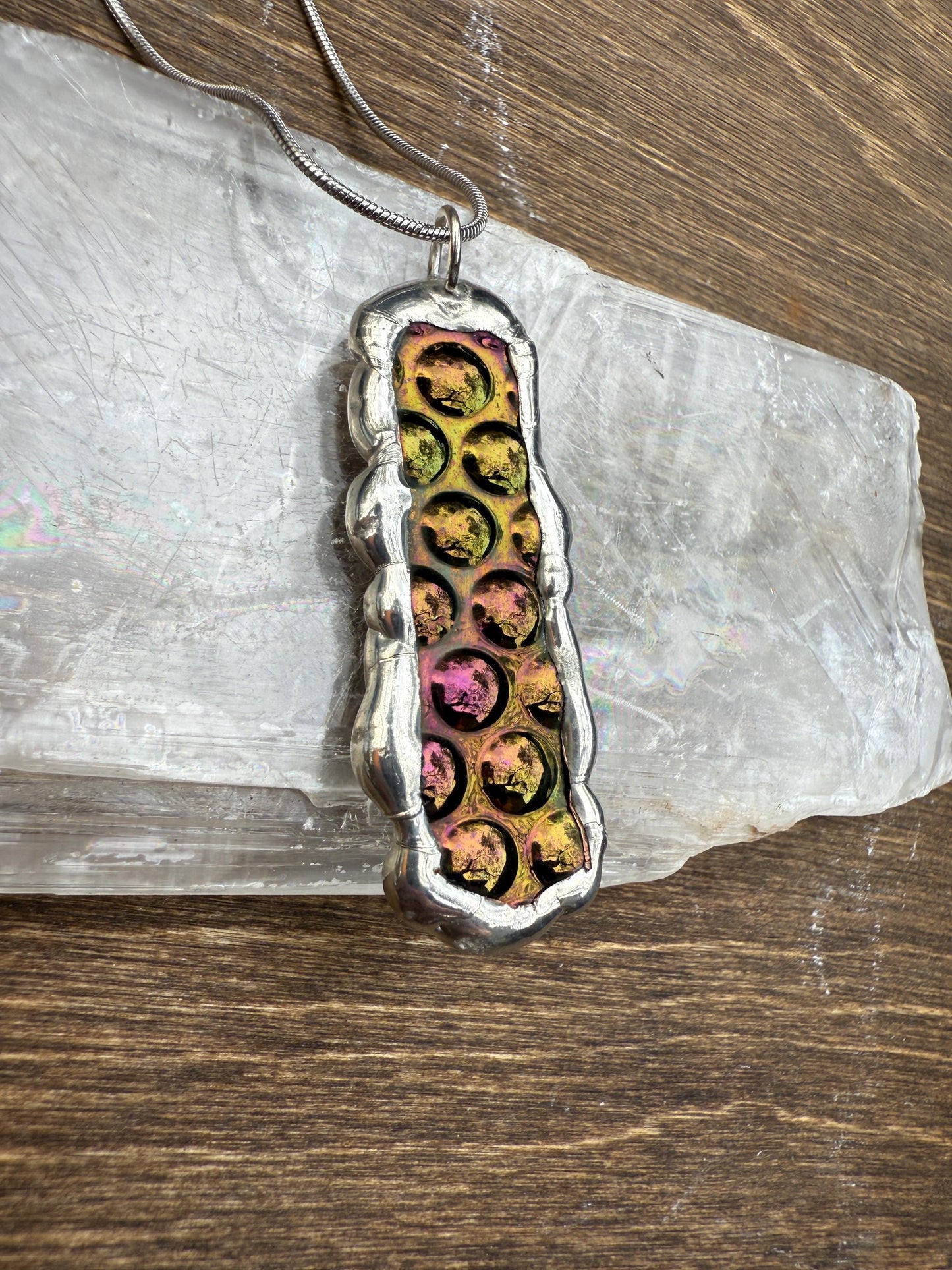 Cyber Bubble Iridescent Stained Glass Pendant | Vaporwave Brutalist Handmade Wearable Art + Whimsigoth Fashion