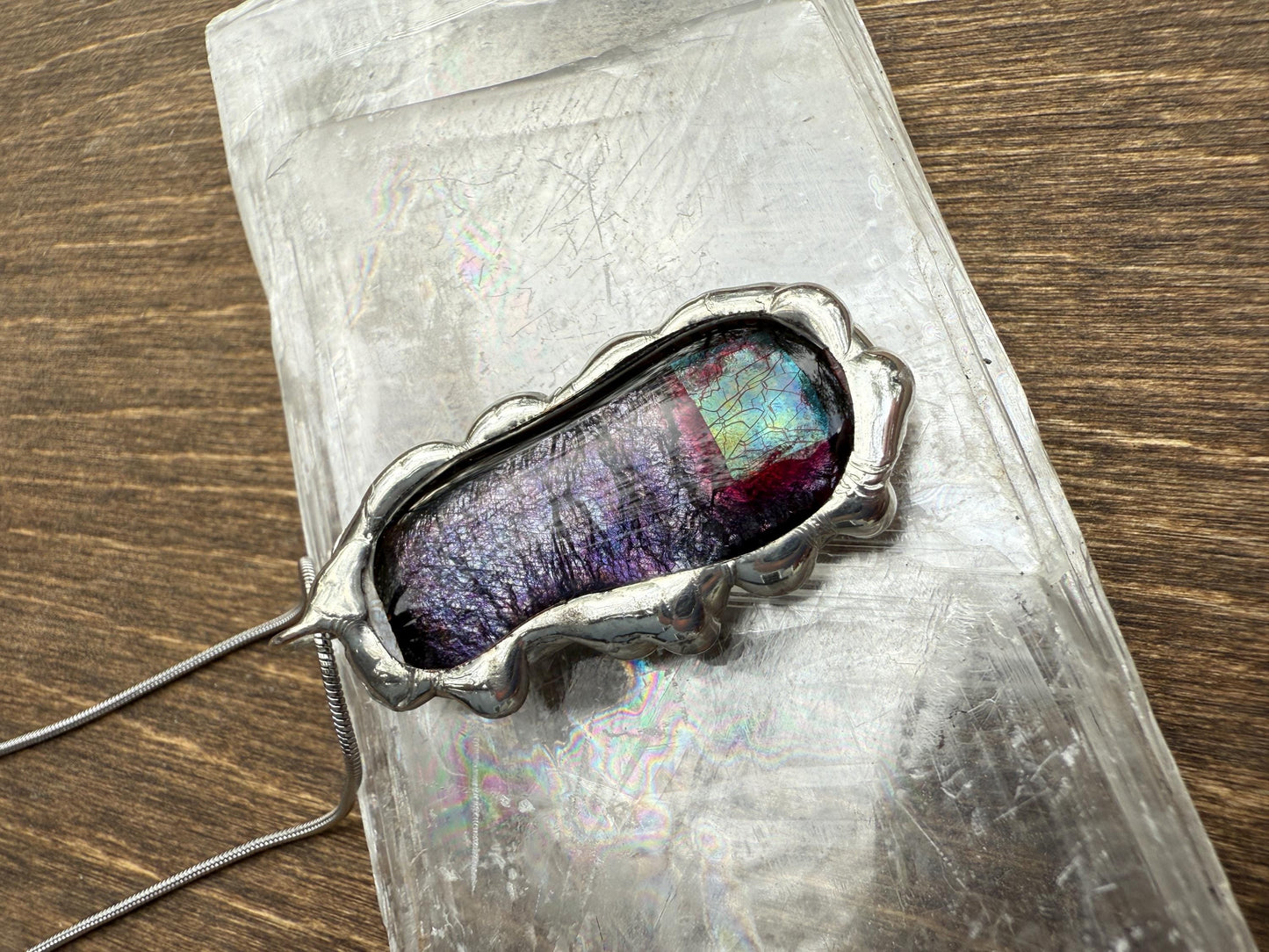 Purple Iridescent Fused Glass Pendant | Vaporwave Brutalist Handmade Wearable Art + Whimsigoth Fashion