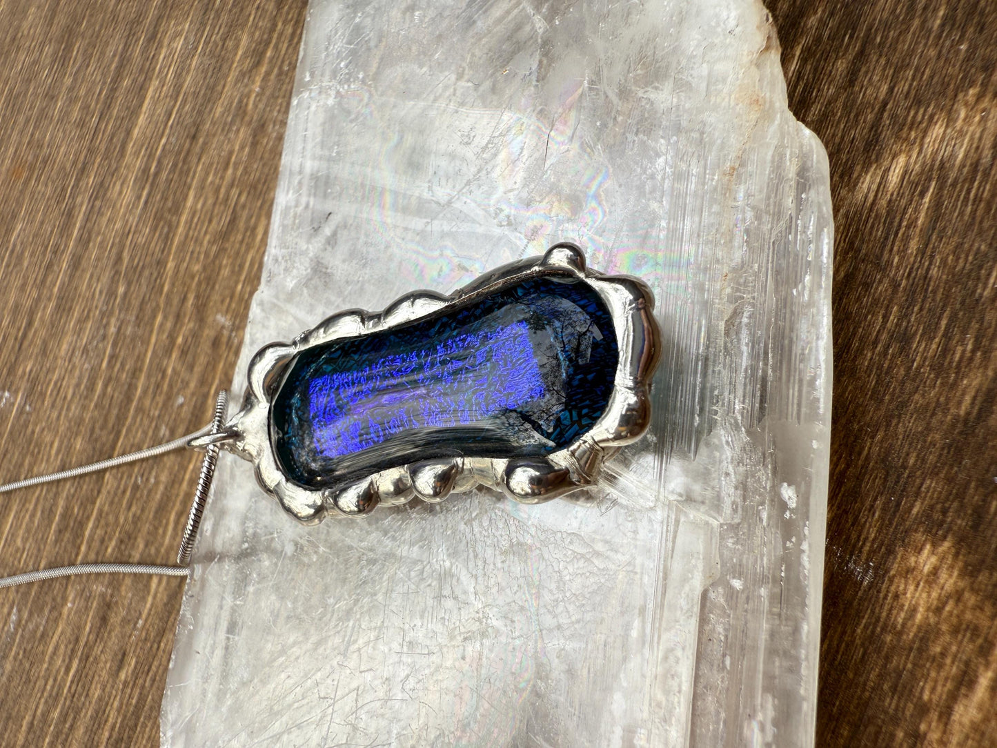 Cobalt Blue Iridescent Fused Glass Pendant | Vaporwave Brutalist Handmade Wearable Art + Whimsigoth Fashion