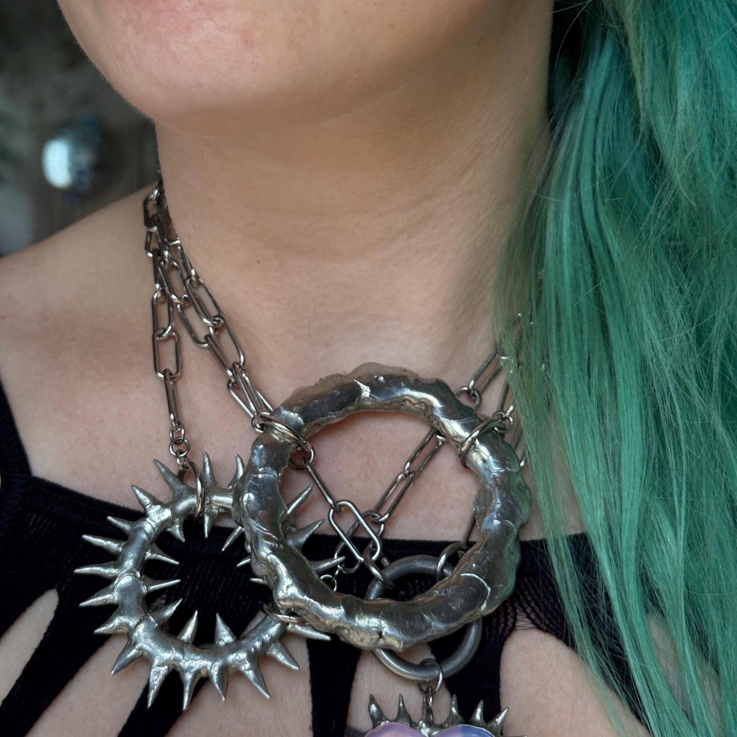 Spike Portal Choker Collar - Handmade Brutalist Statement Necklace, Fantasy Jewelry, Gothic Jewelry