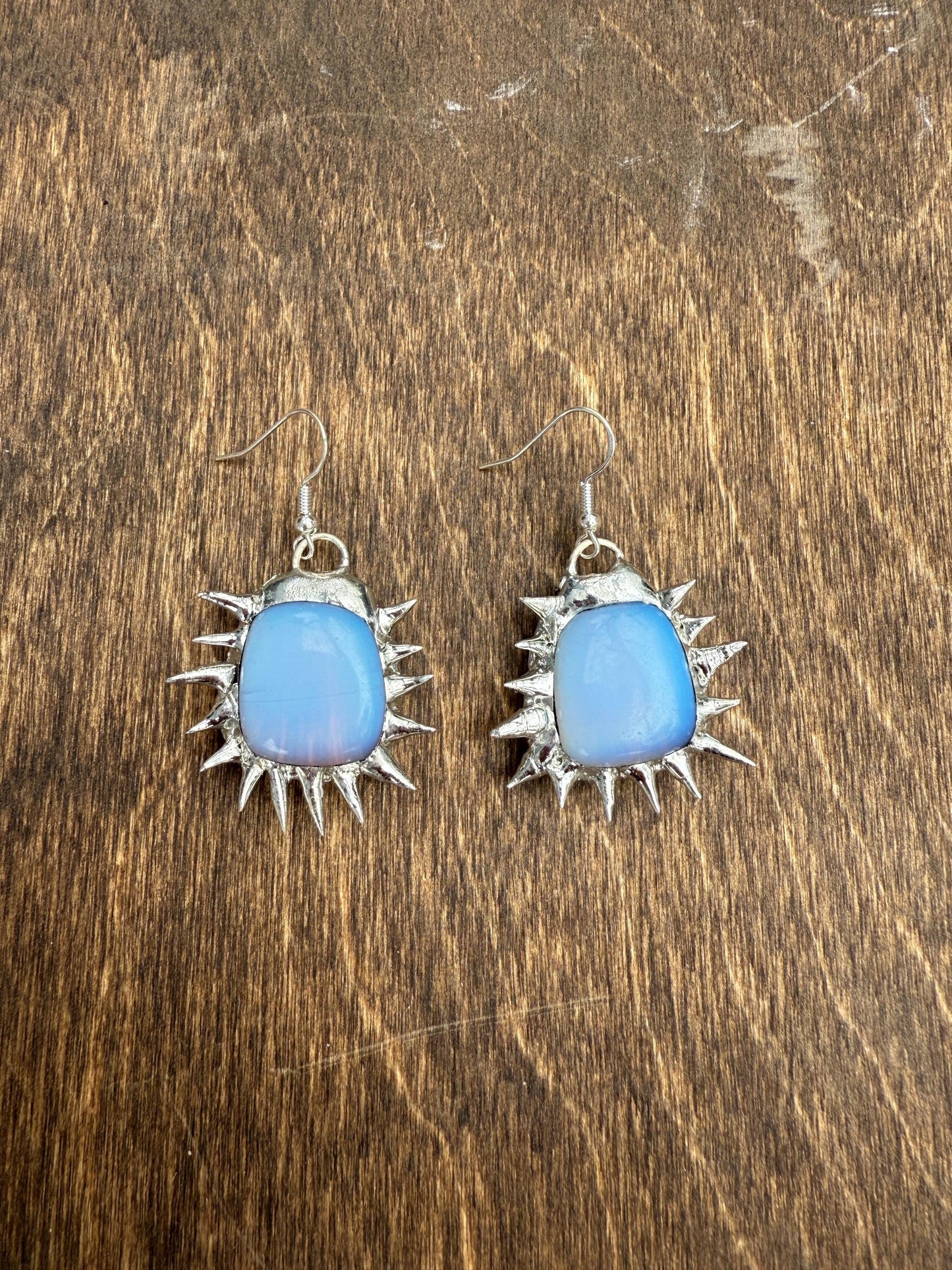 Opalite Spikey Dangle Drop Earrings | Goth Gemstone Soft Soldered Wearable Sculptures
