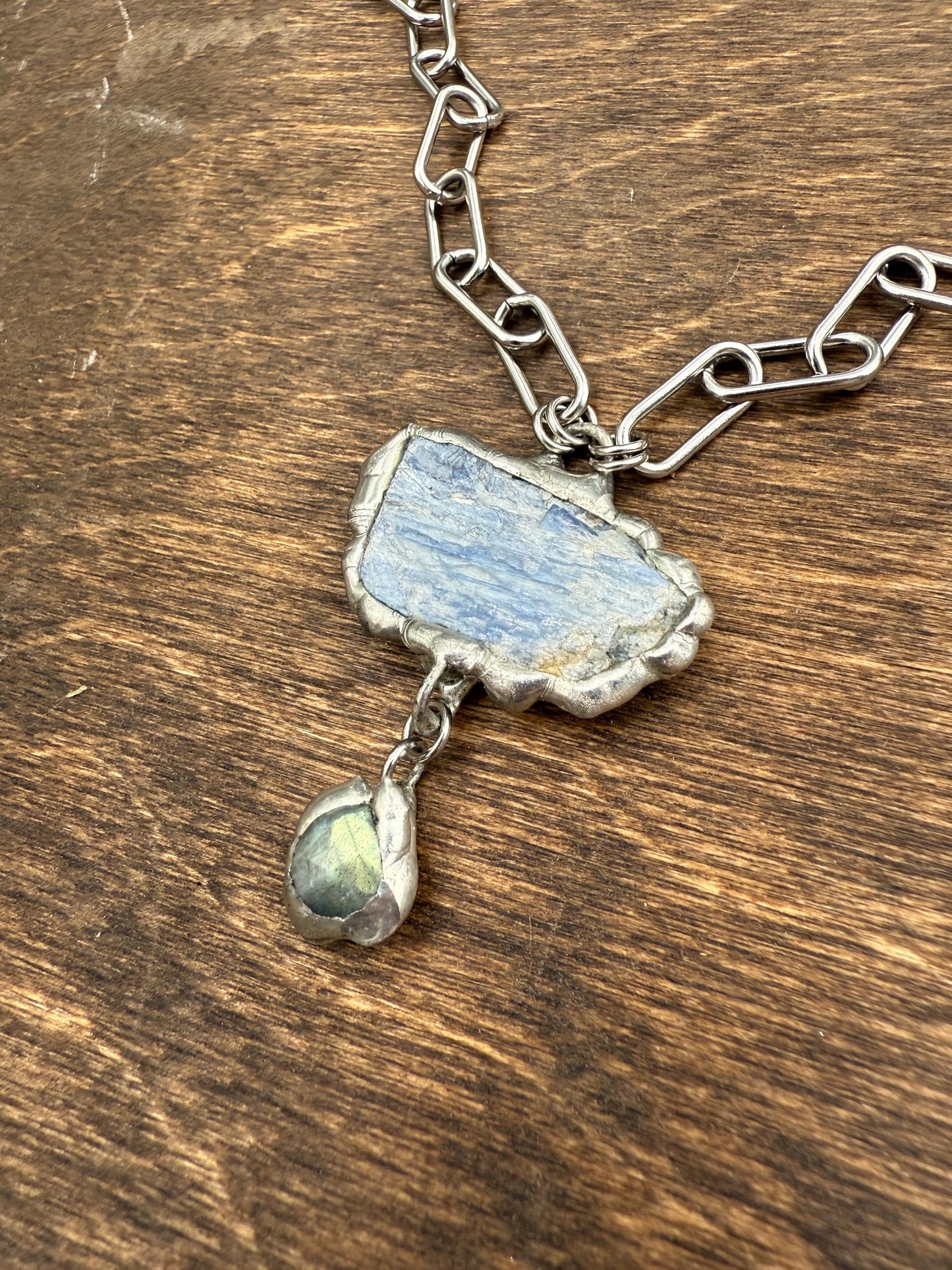 Labradorite + Kyanite Triangle Statement Necklace | Soft Soldered Gemstone Alchemy for the Whimsigoth Babe