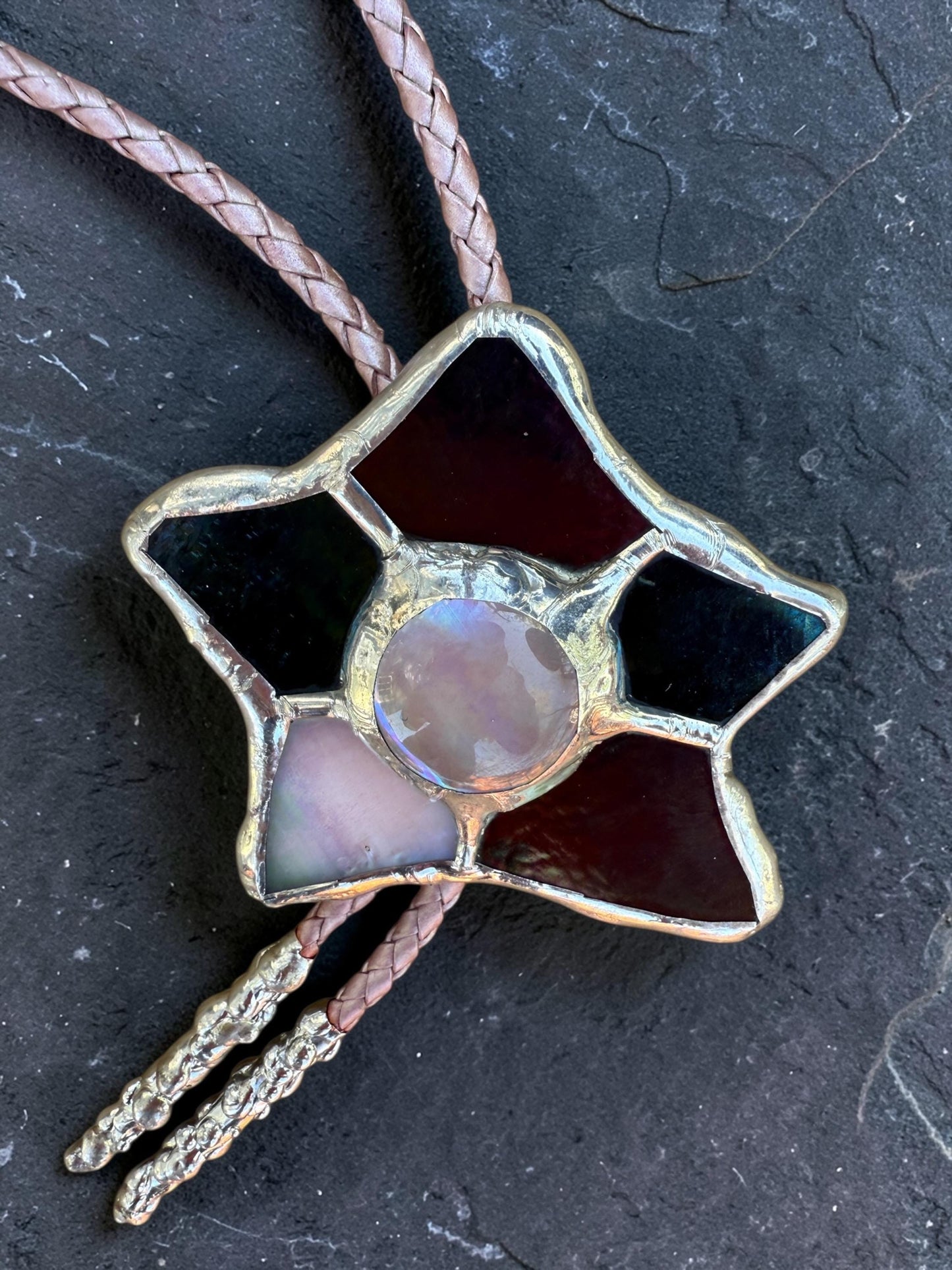Whimsigoth Star Bolo Tie – Handmade Stained Glass Western Statement Necklace – Whimsical Jewelry for Festival Fashion and Celestial Beings