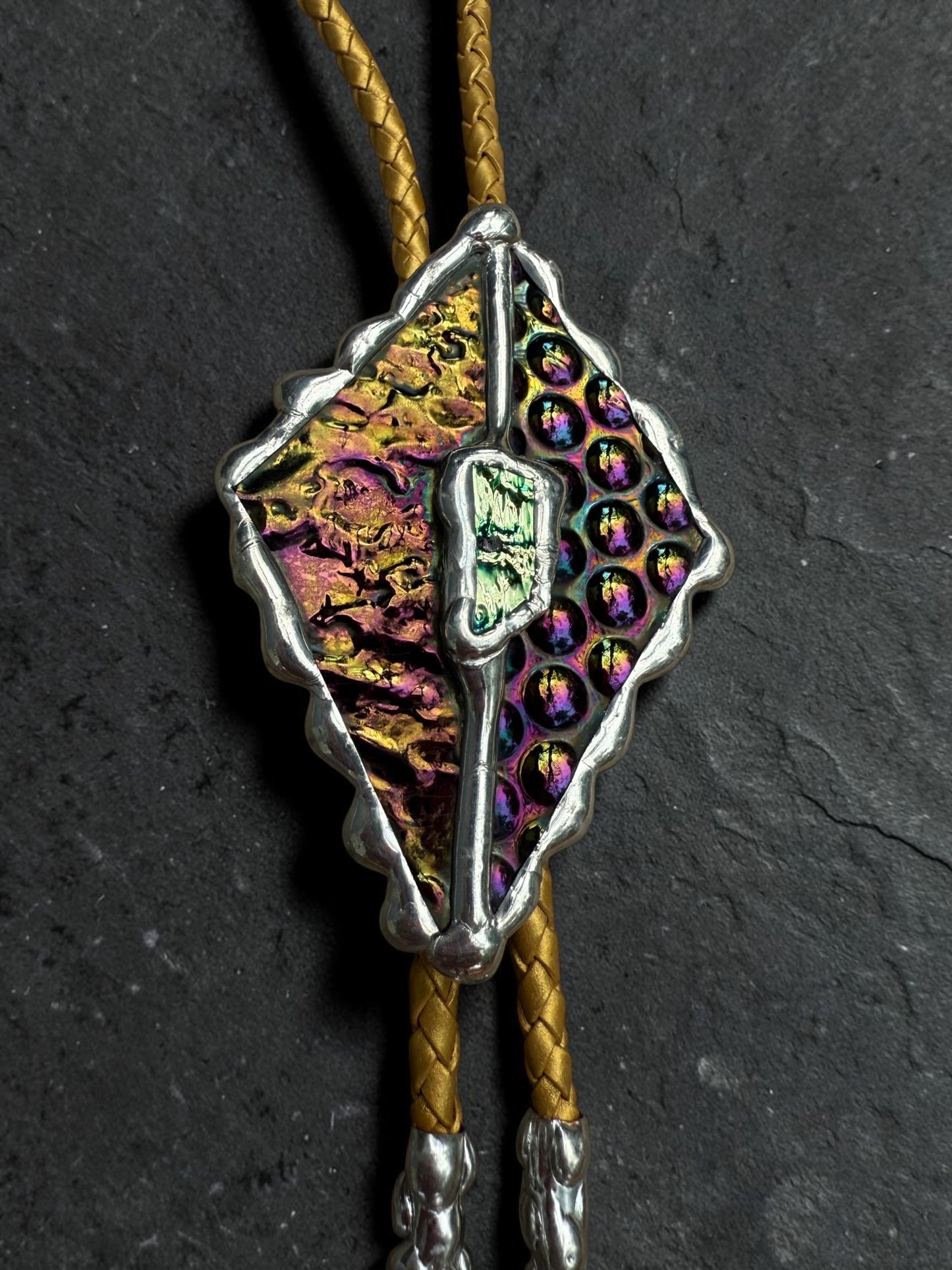 Whimsigoth Stained Glass Bolo Tie – Holographic Handmade Western Statement Necklace – Whimsical Jewelry for Celestial Festival Fashion