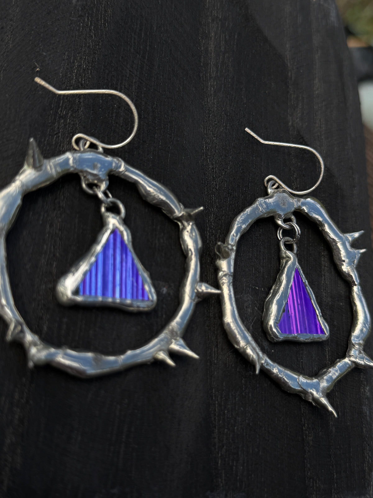 Pink Glass Shards Spiky Hoop Earrings