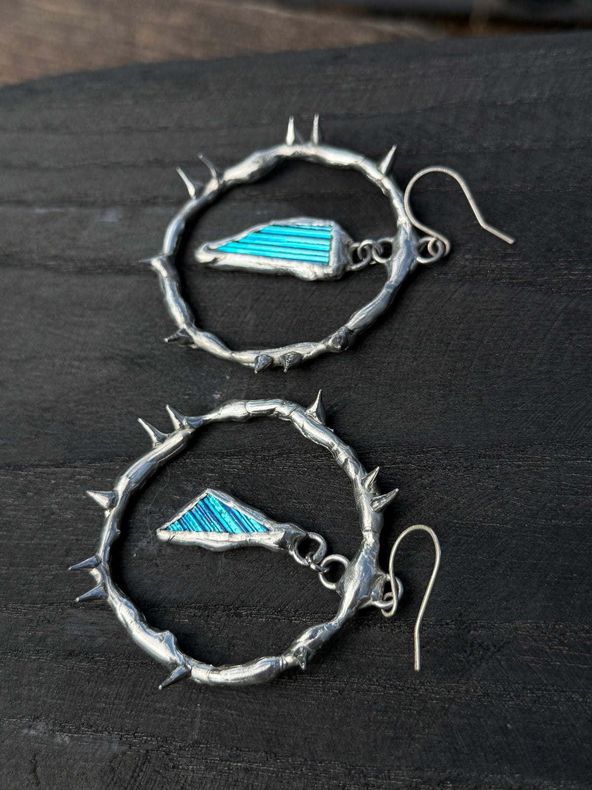 Baby Blue Glass Shards Spiky Hoop Earrings