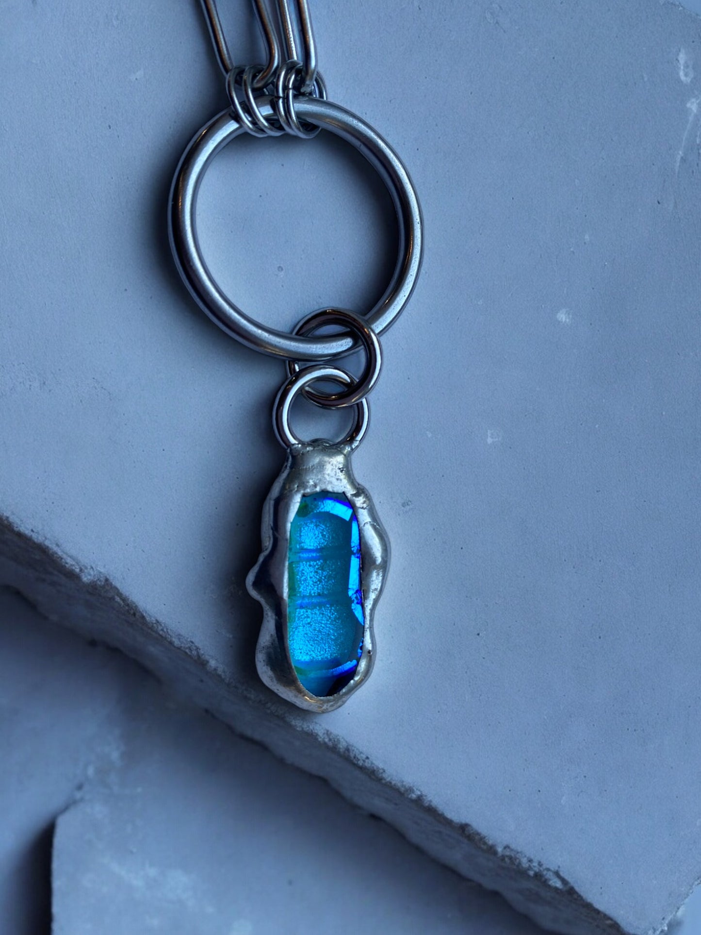 Cerulean Blob | Fused Glass O Ring Necklace