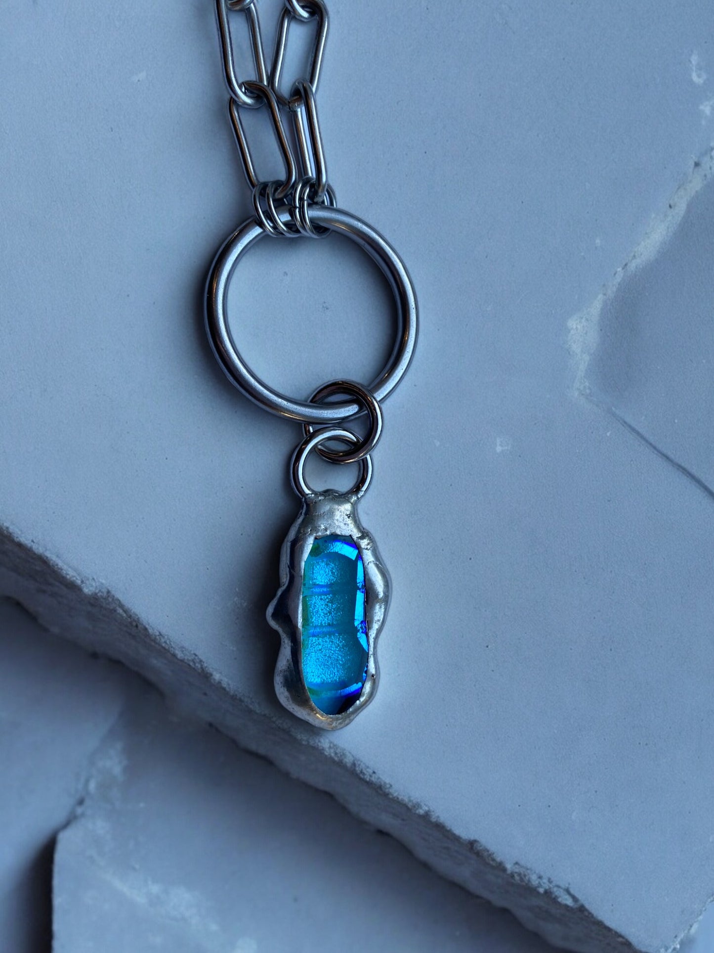 Cerulean Blob | Fused Glass O Ring Necklace