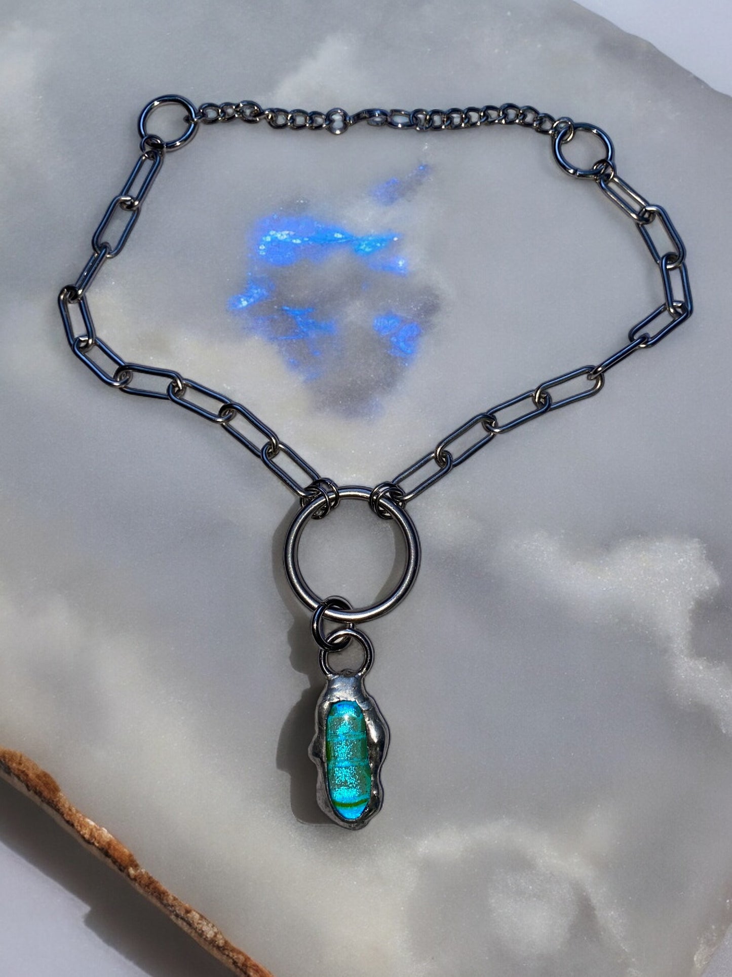 Cerulean Blob | Fused Glass O Ring Necklace