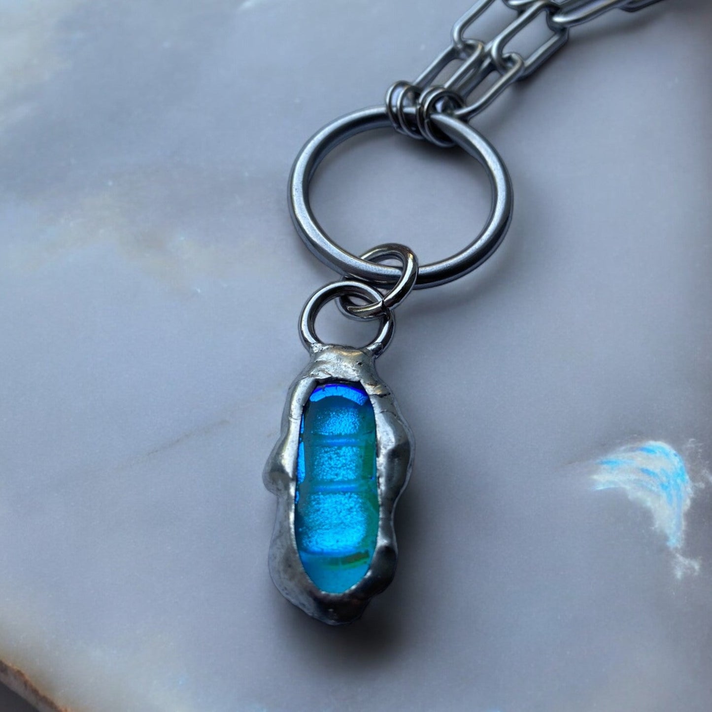 Cerulean Blob | Fused Glass O Ring Necklace