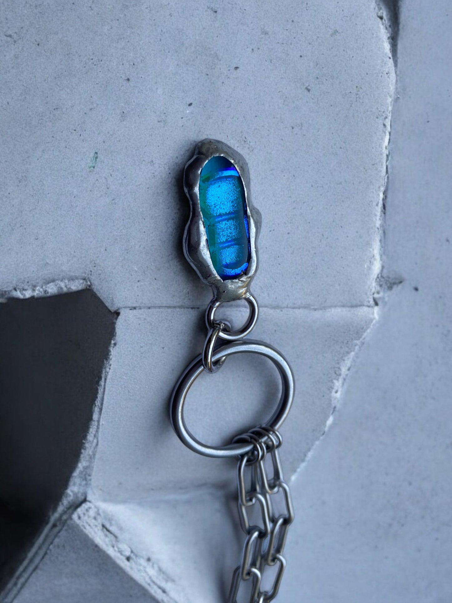 Cerulean Blob | Fused Glass O Ring Necklace