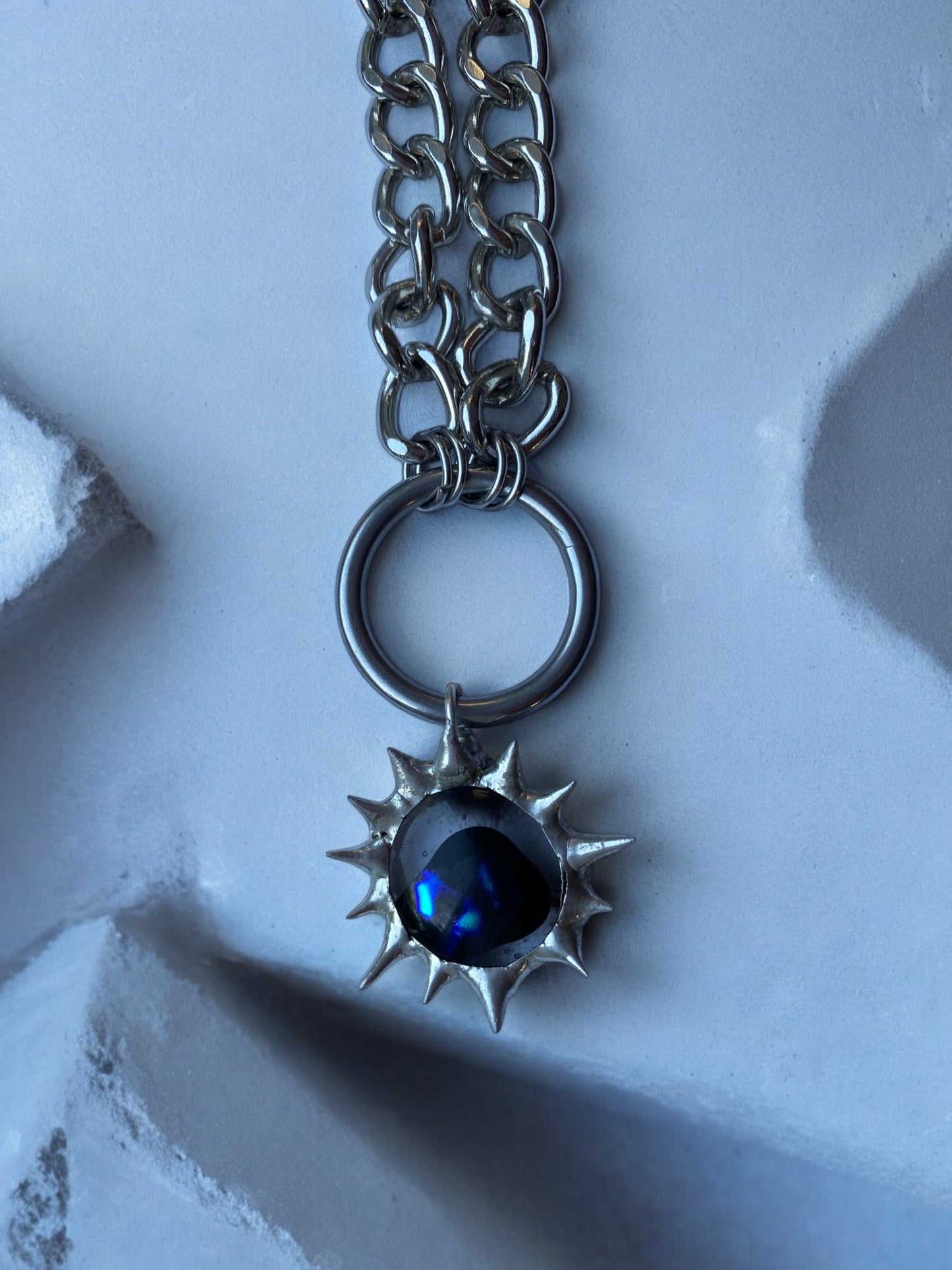 Brutal Eye Creature | Spiky Fused Glass O Ring Necklace