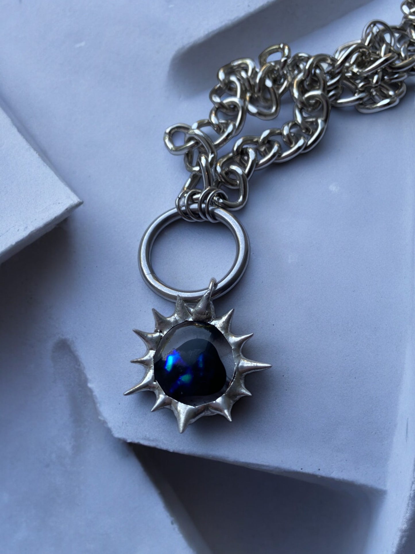 Brutal Eye Creature | Spiky Fused Glass O Ring Necklace