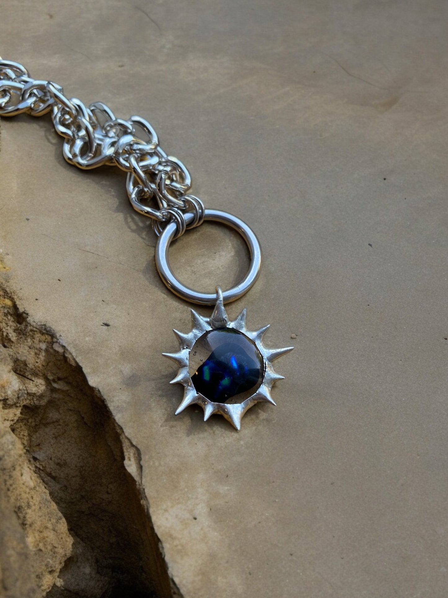 Brutal Eye Creature | Spiky Fused Glass O Ring Necklace