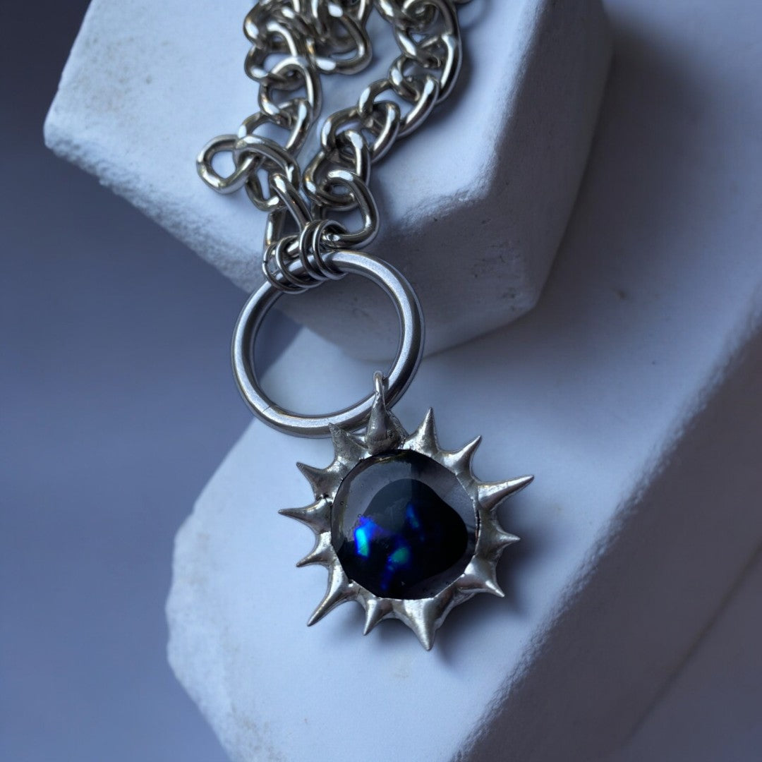 Brutal Eye Creature | Spiky Fused Glass O Ring Necklace