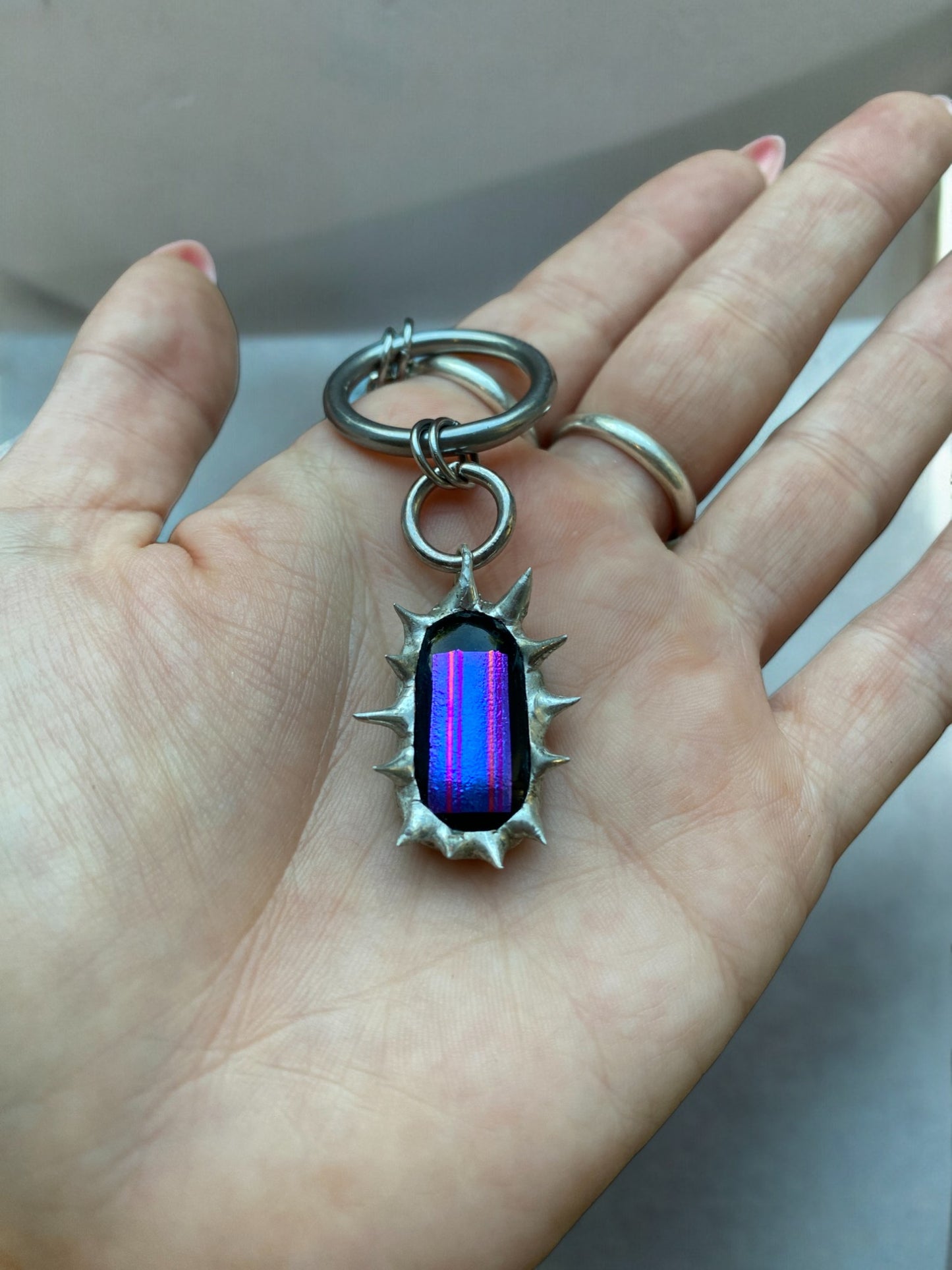 Magenta Portal Creature | Spiky Fused Glass O Ring Necklace