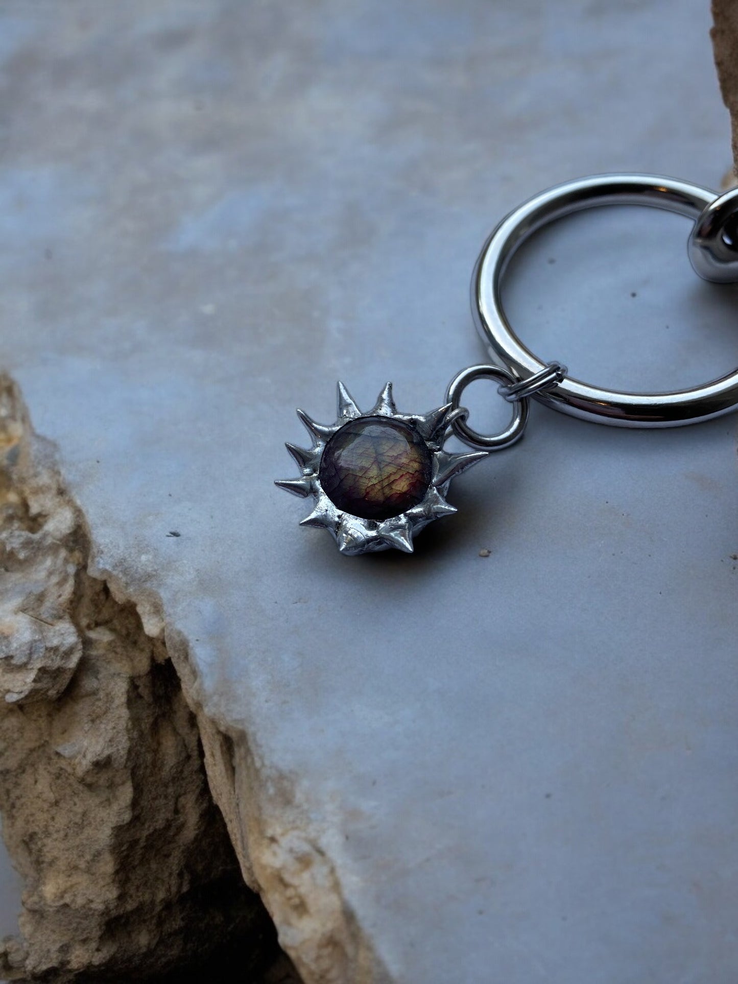 Labradorite Creature | Spiky Fused Glass O Ring Necklace