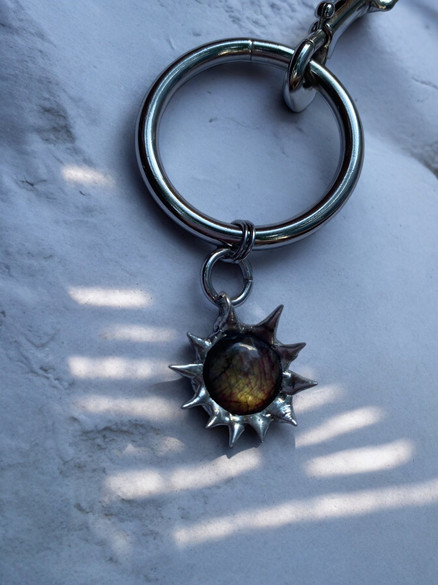 Labradorite Creature | Spiky Fused Glass O Ring Necklace