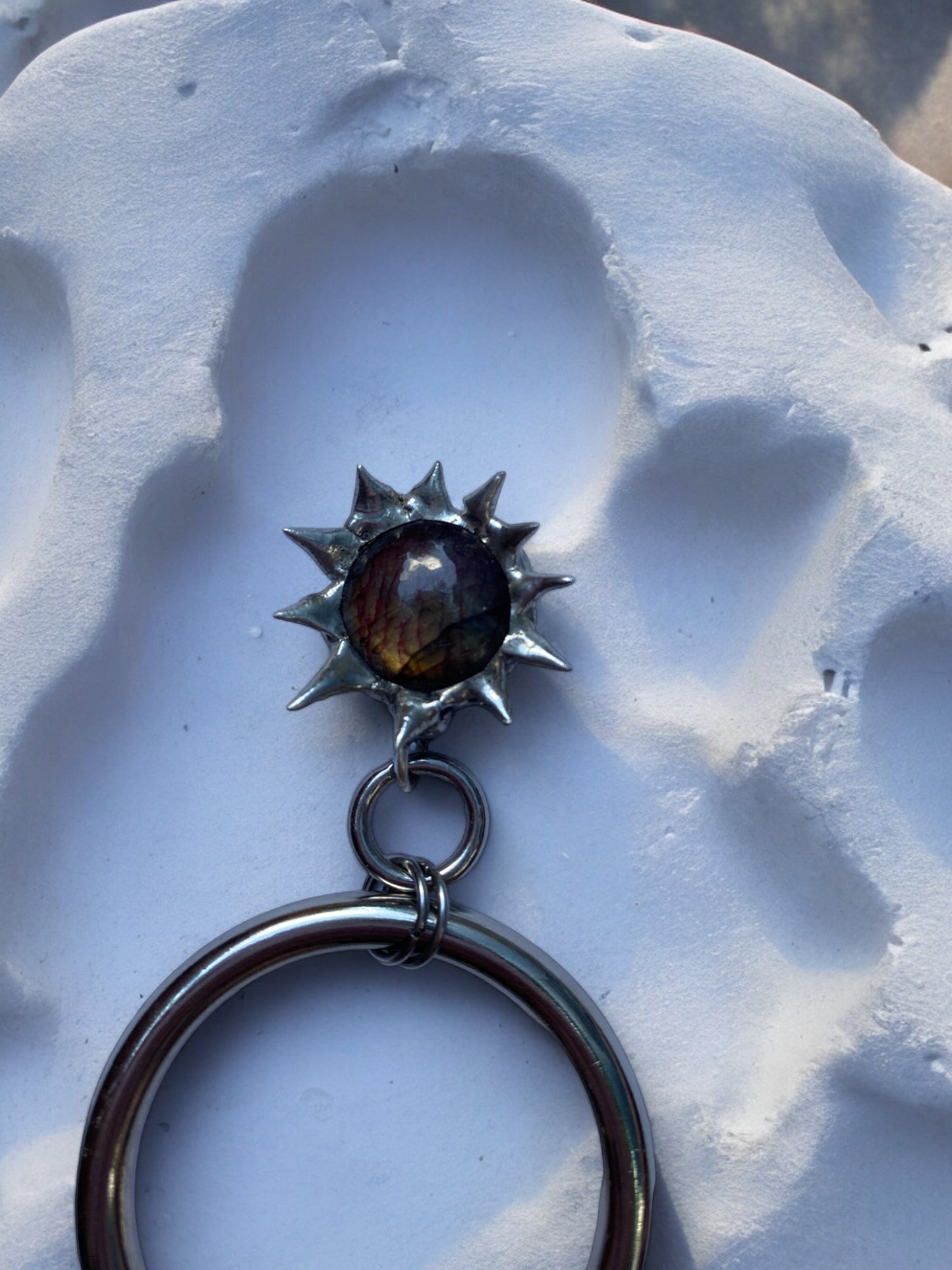 Labradorite Creature | Spiky Fused Glass O Ring Necklace