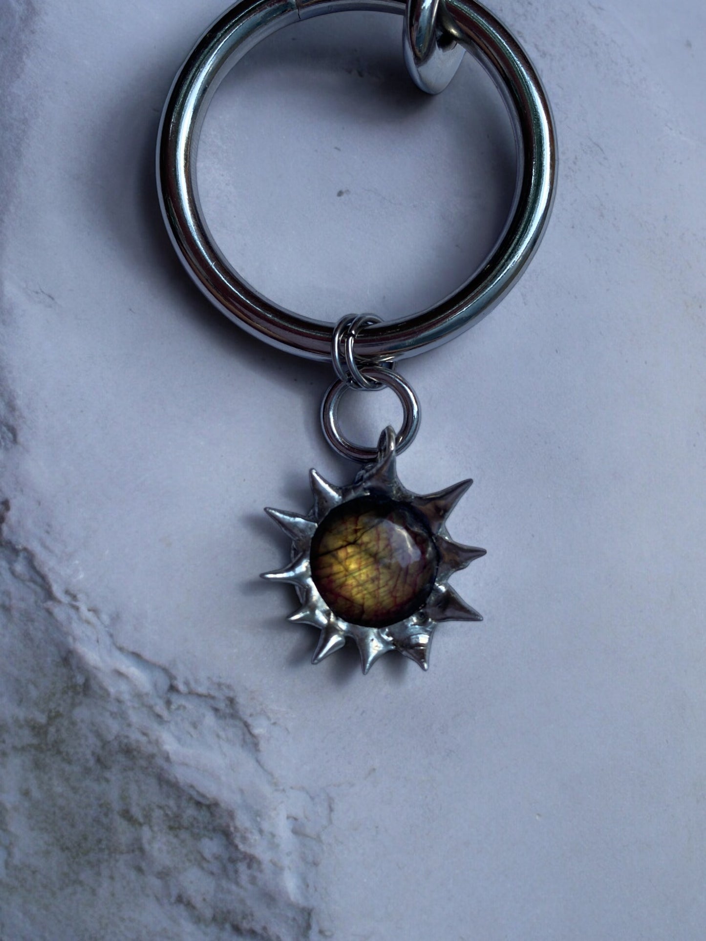 Labradorite Creature | Spiky Fused Glass O Ring Necklace