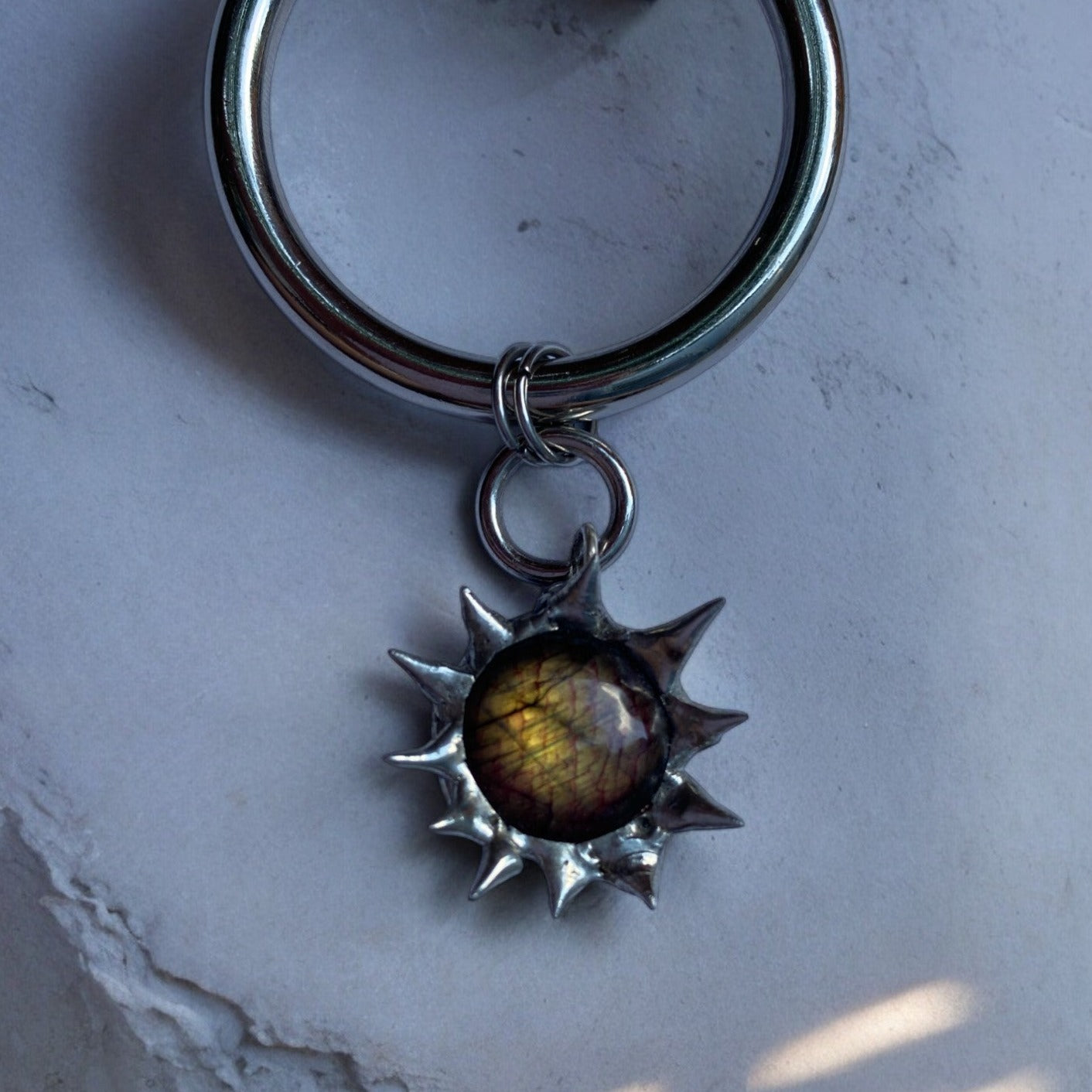 Labradorite Creature | Spiky Fused Glass O Ring Necklace