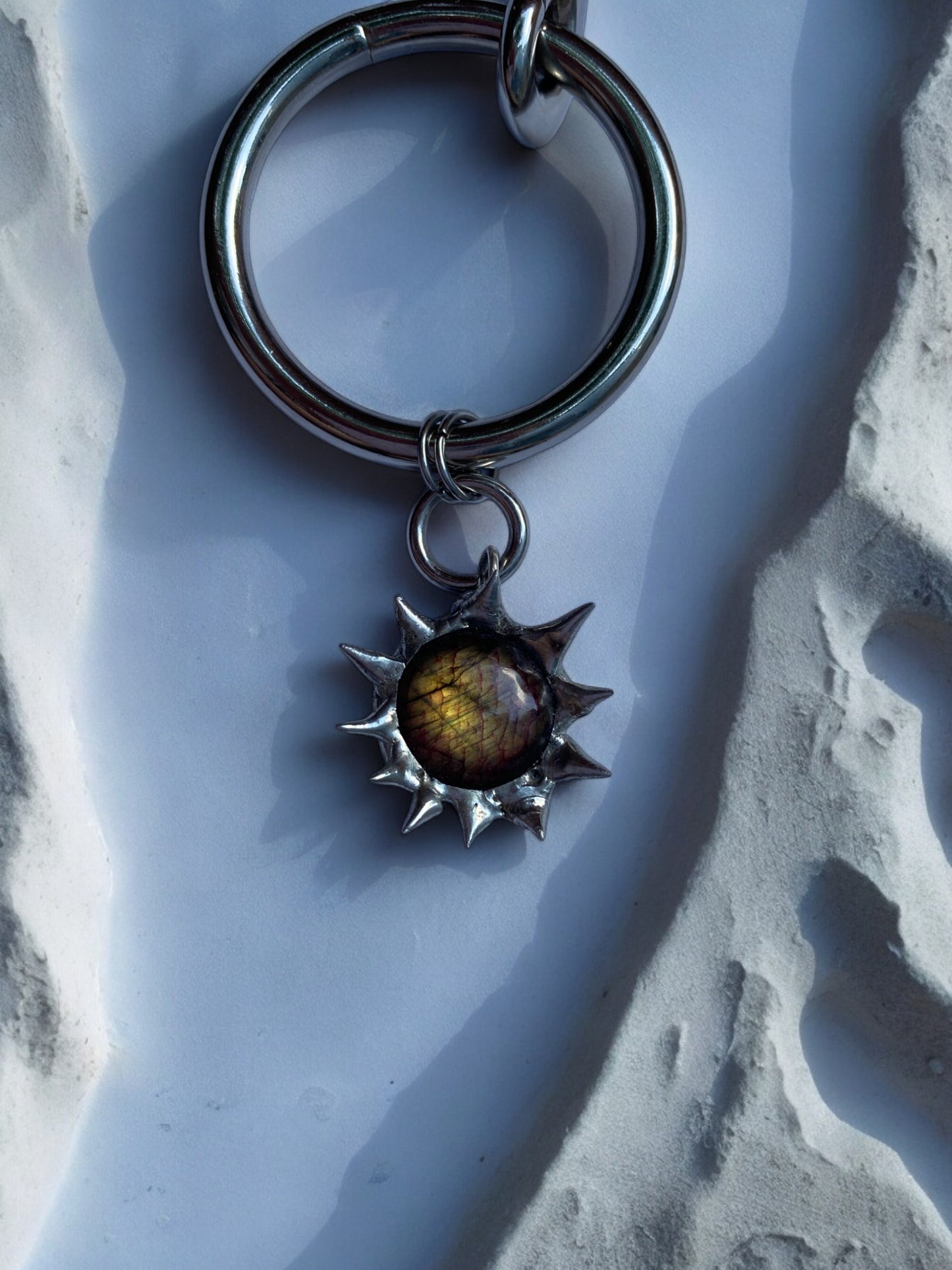 Labradorite Creature | Spiky Fused Glass O Ring Necklace