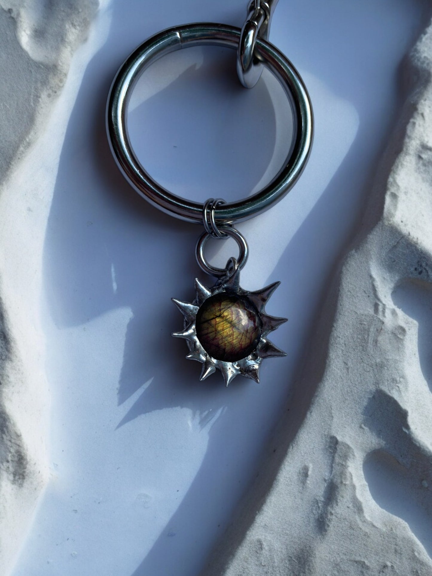 Labradorite Creature | Spiky Fused Glass O Ring Necklace