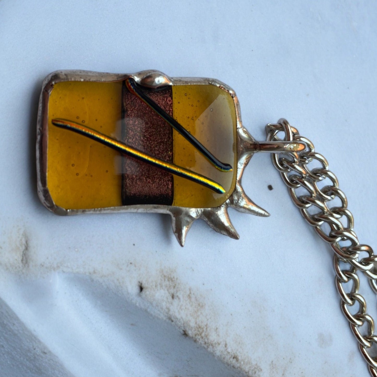 Amber Trance Creature | Spiky Fused Glass O Ring Necklace