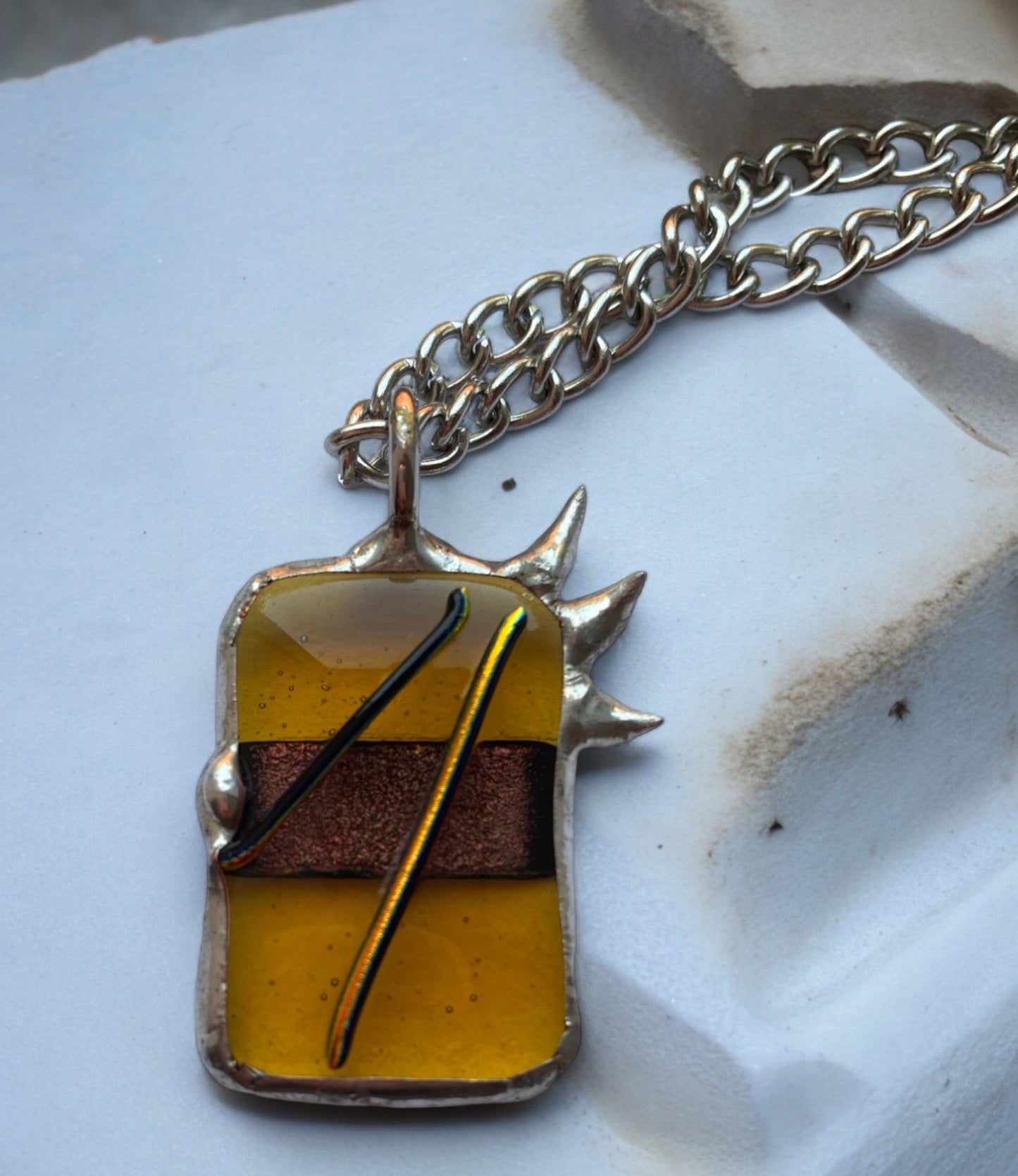 Amber Trance Creature | Spiky Fused Glass O Ring Necklace