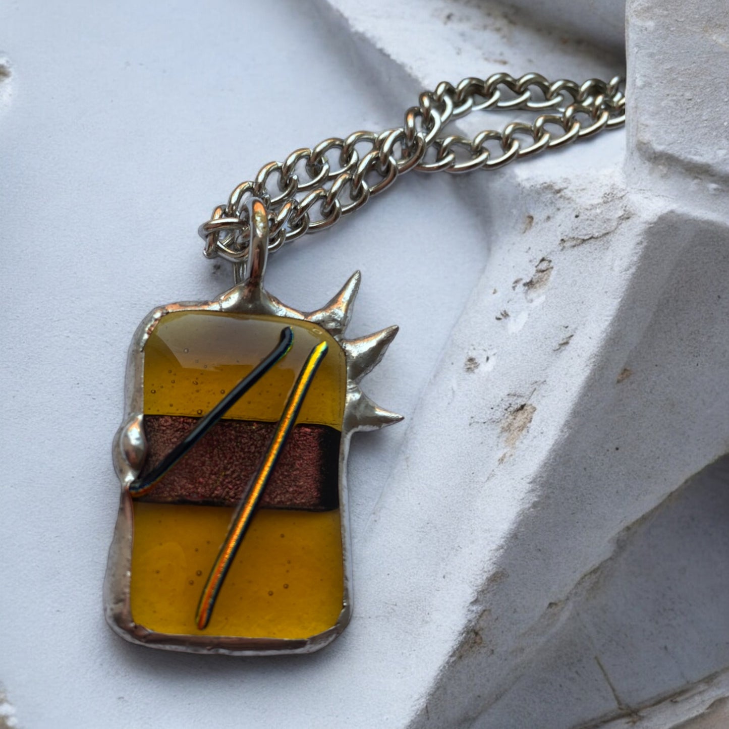 Amber Trance Creature | Spiky Fused Glass O Ring Necklace