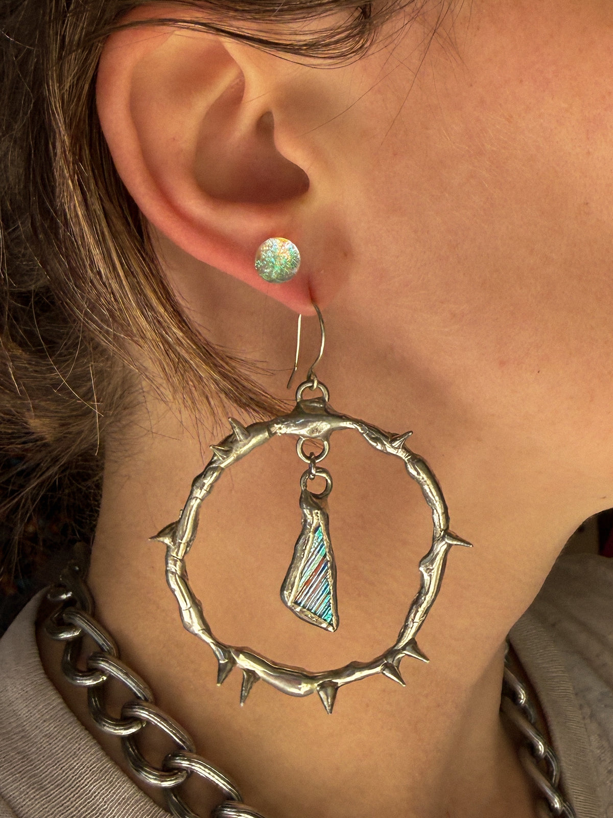 Baby Blue Glass Shards Spiky Hoop Earrings
