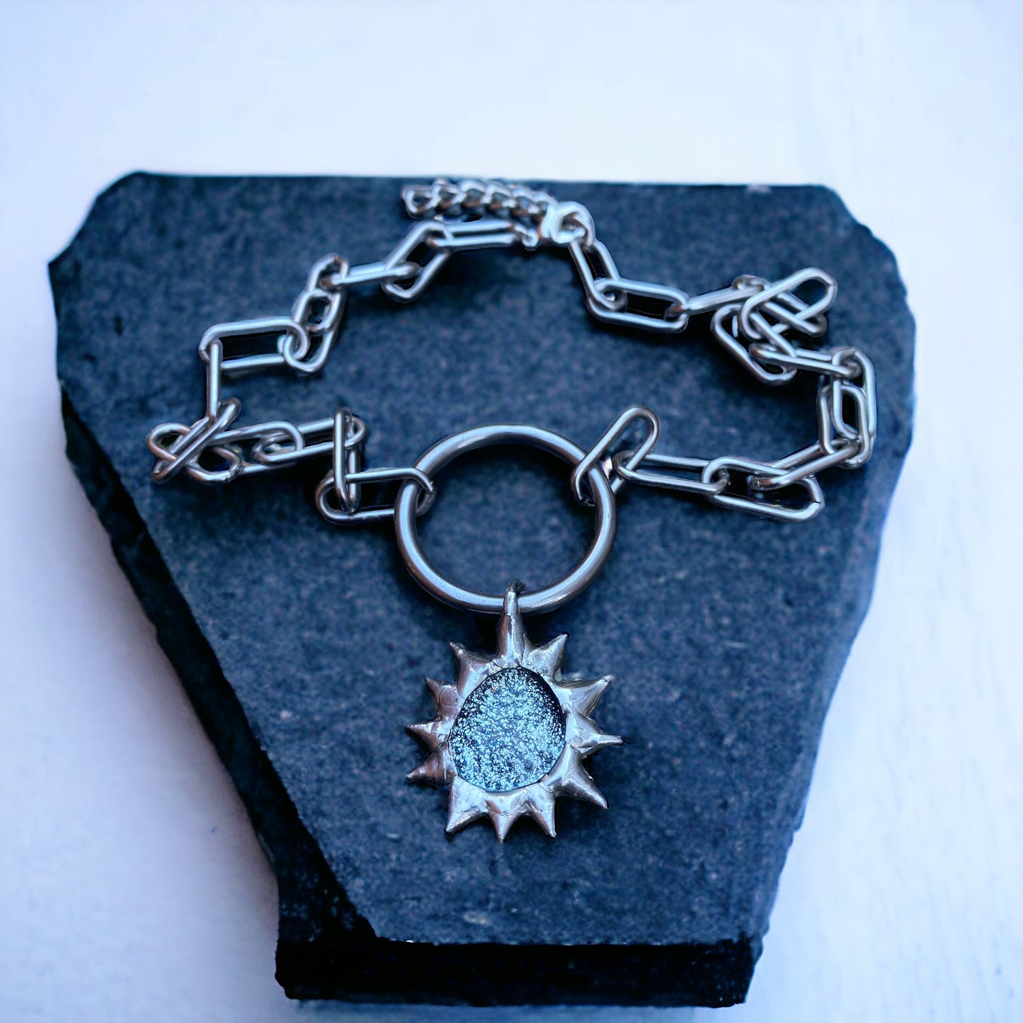 Overcast Sun Creature | Spiky Fused Glass O Ring Necklace